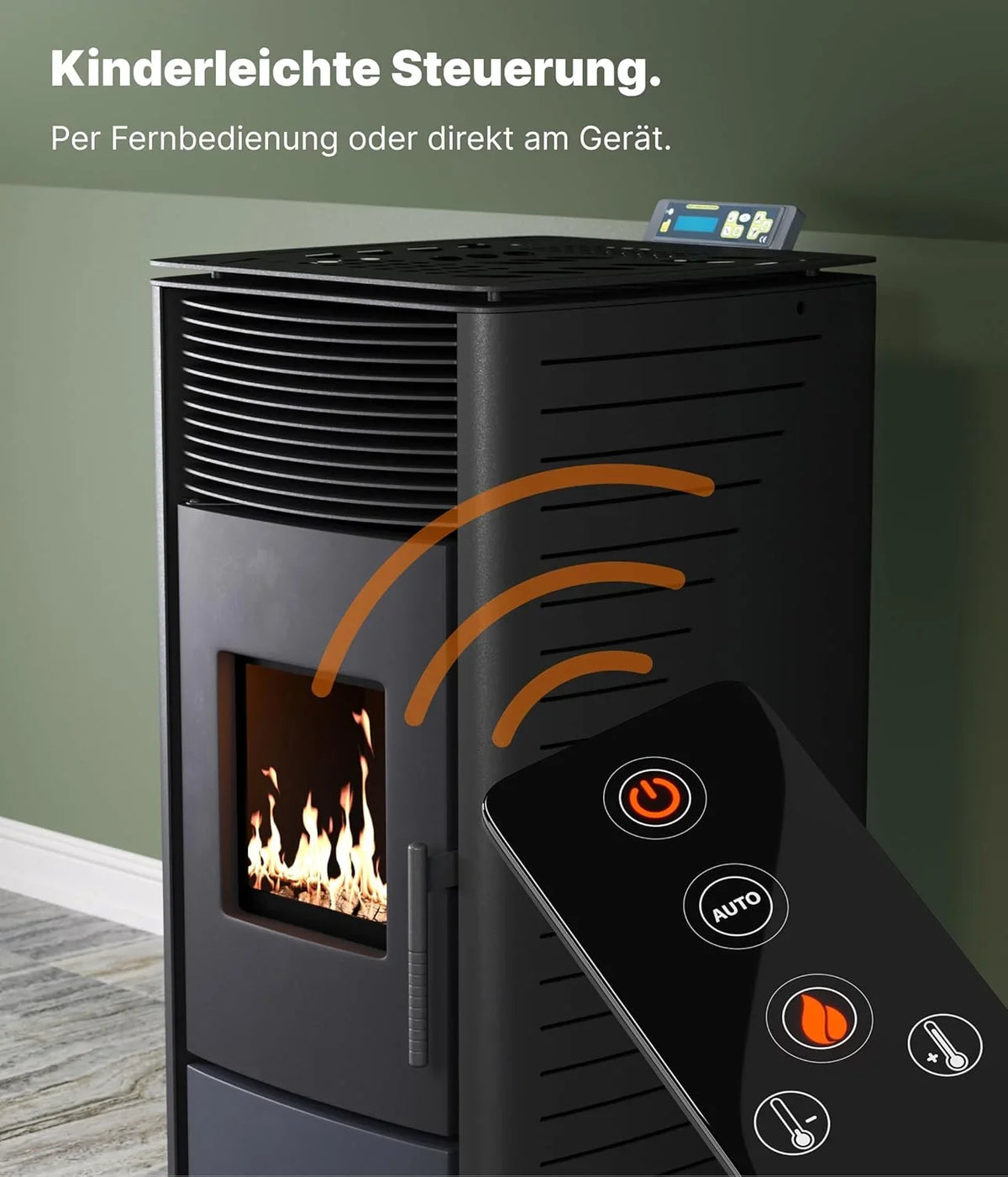 NEMAXX P12 Pelletofen 13.6 kW A+ bis 300 m³ – Auto-Reinigungszyklus. ECO-Modus. Wochenprogramm & mechanische Reinigungsunterstützung – Rot