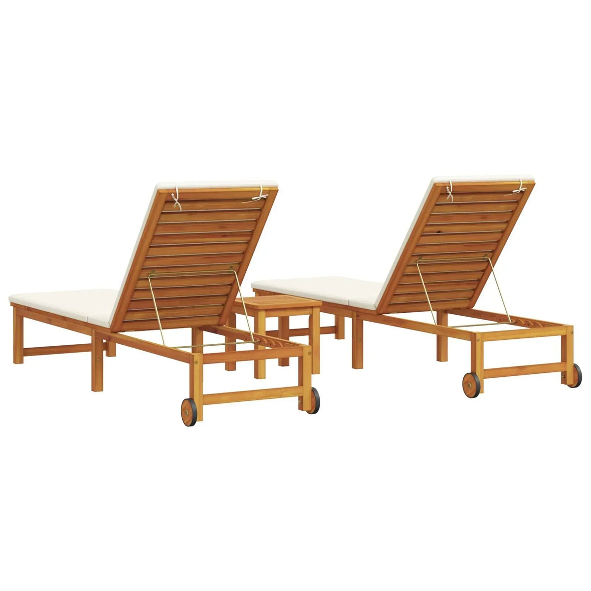 2025 Tumbonas 2 pcs con Mesa y Cojines de Madera Maciza de Acacia. Tumbona con Cojines Crema de Madera Maciza de Acacia. Mesa Lateral de Jardín