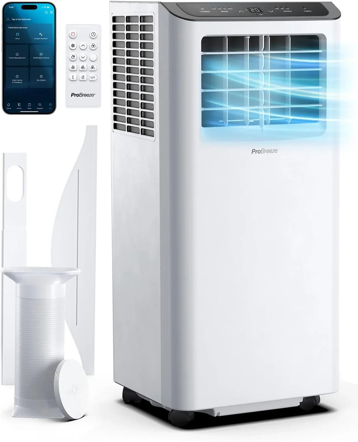Pro Breeze 12000 BTU Mobile Klimaanlage (Räume bis 50m2) – Klimaanlage mobil mit App-Steuerung. Timer & LED-Display – inkl. Fensterabdichtung &