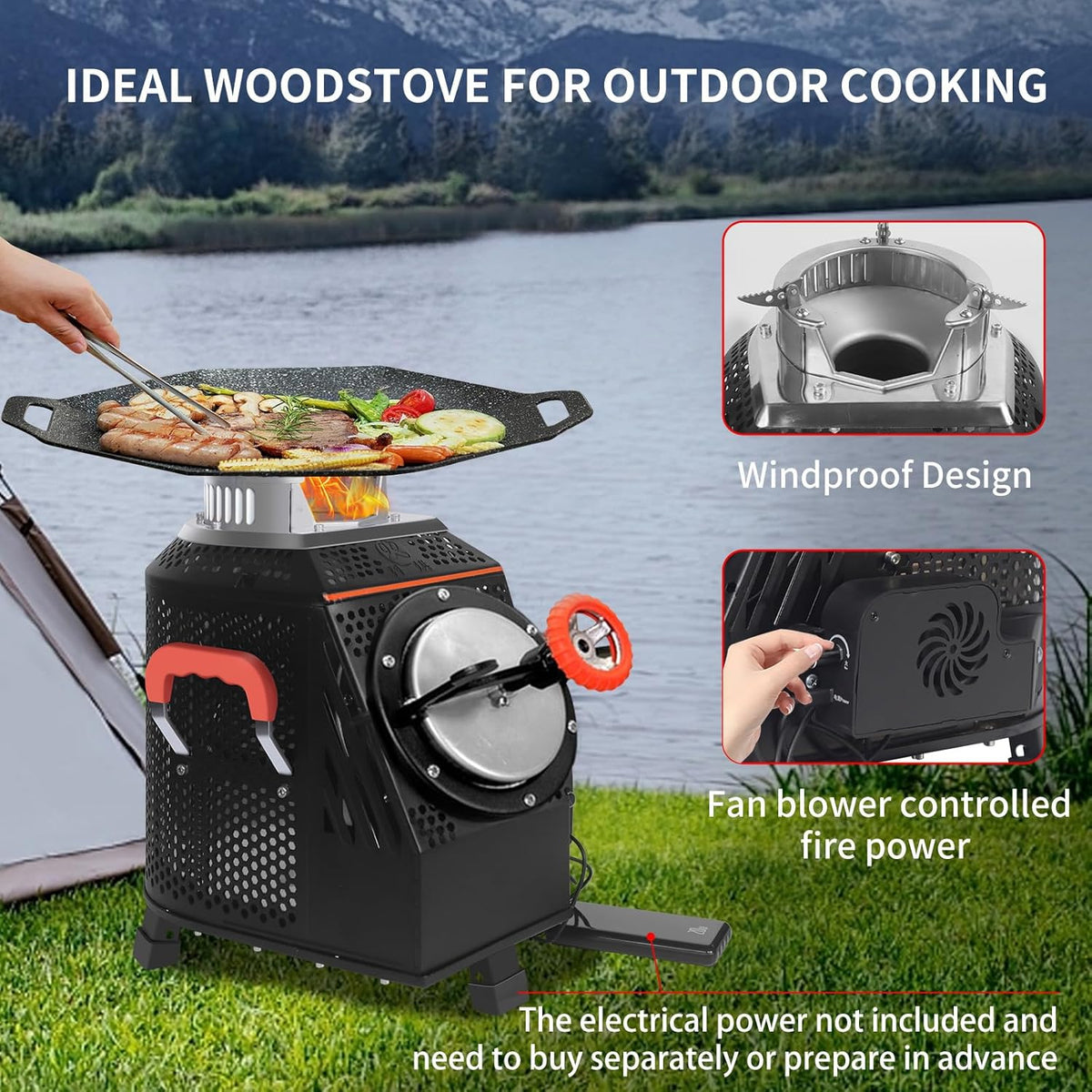 Wood Burning Camp Stove. Outdoor Portable Wood Burning Camp Stove. Large Stainless Steel Camping Stove for Outside Cooking Survival Campfire Patio Backyard Gathering 16L x 13W x 17H3