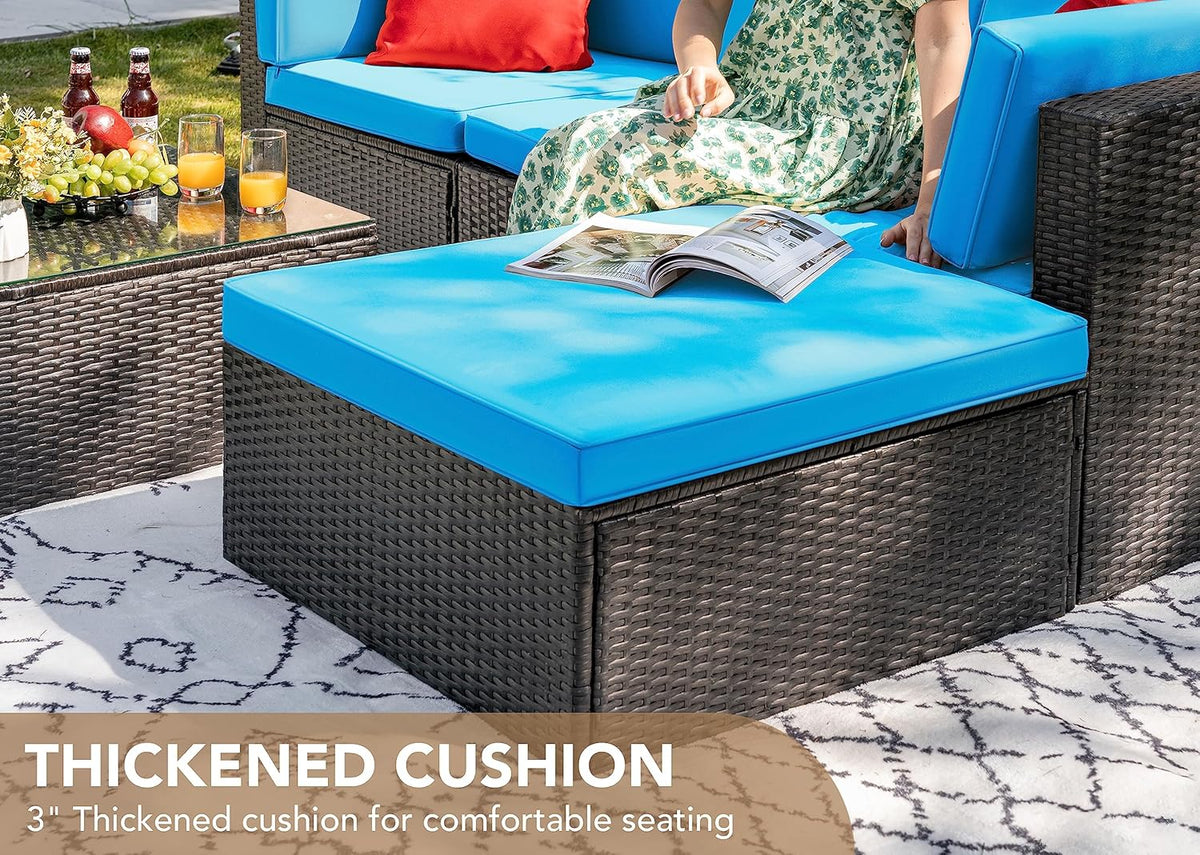 5-Piece All-Weather Patio Furniture Set with Cushions. Outdoor Wicker Conversation Sofa Set for Garden. Deck & Backyard