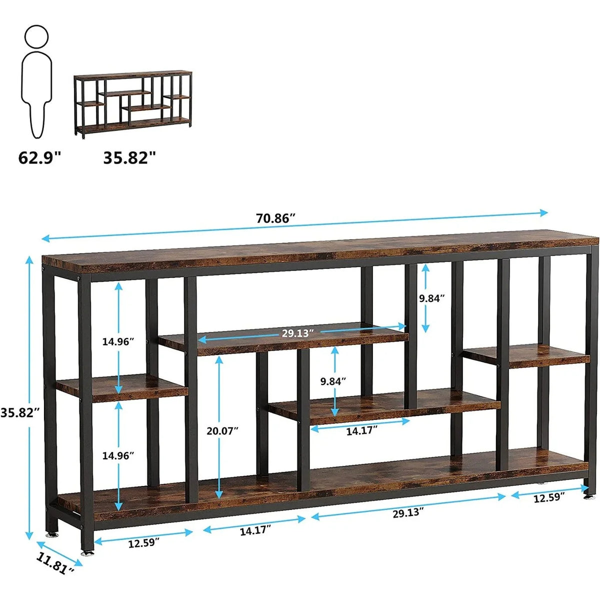 70.9 Inch Console Sofa Table with Storage. 3-Tier Entryway Table for Hallway