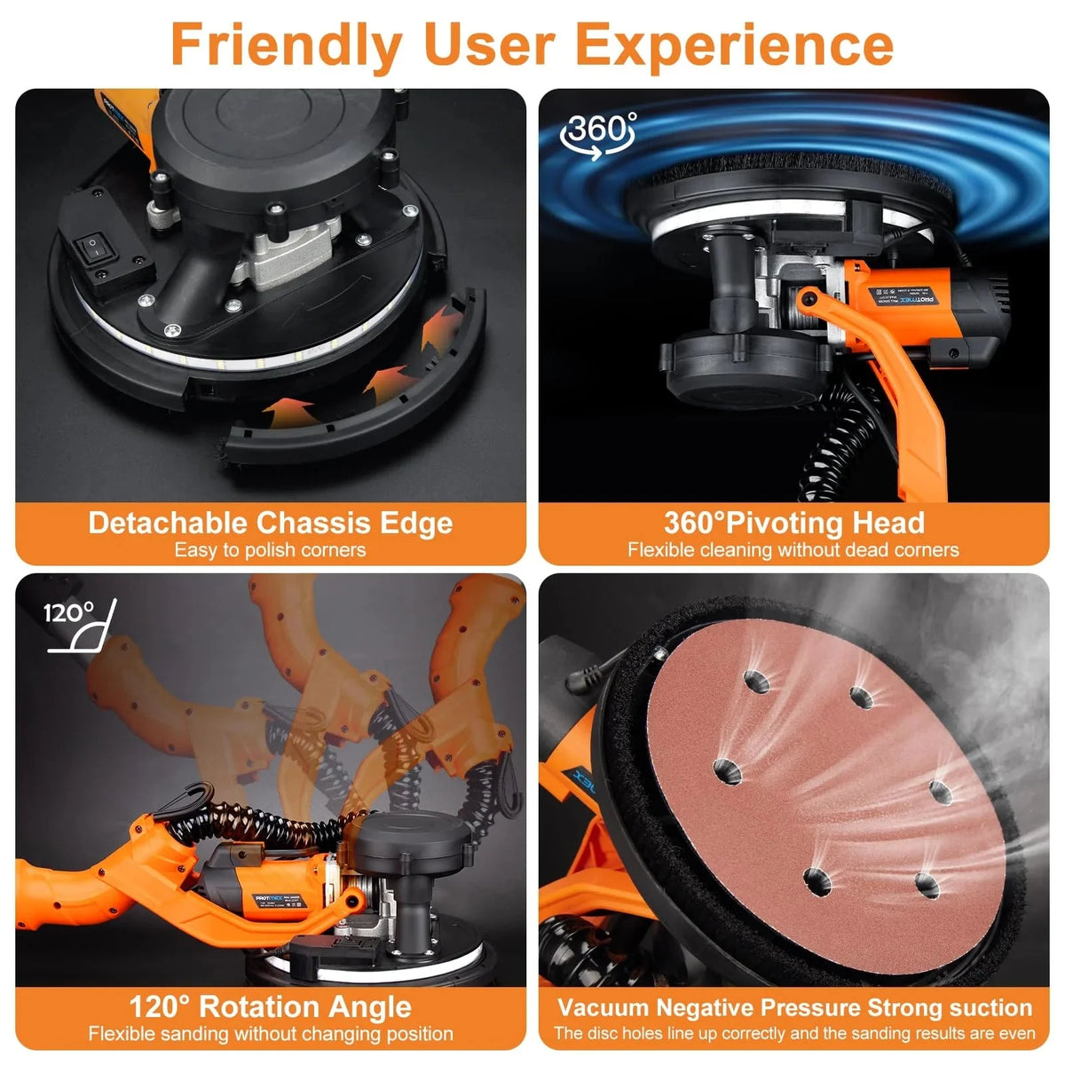 1000W Drywall Sander with Vacuum and LED Light. Electric Wall and Ceiling Sander with Dust Collection
