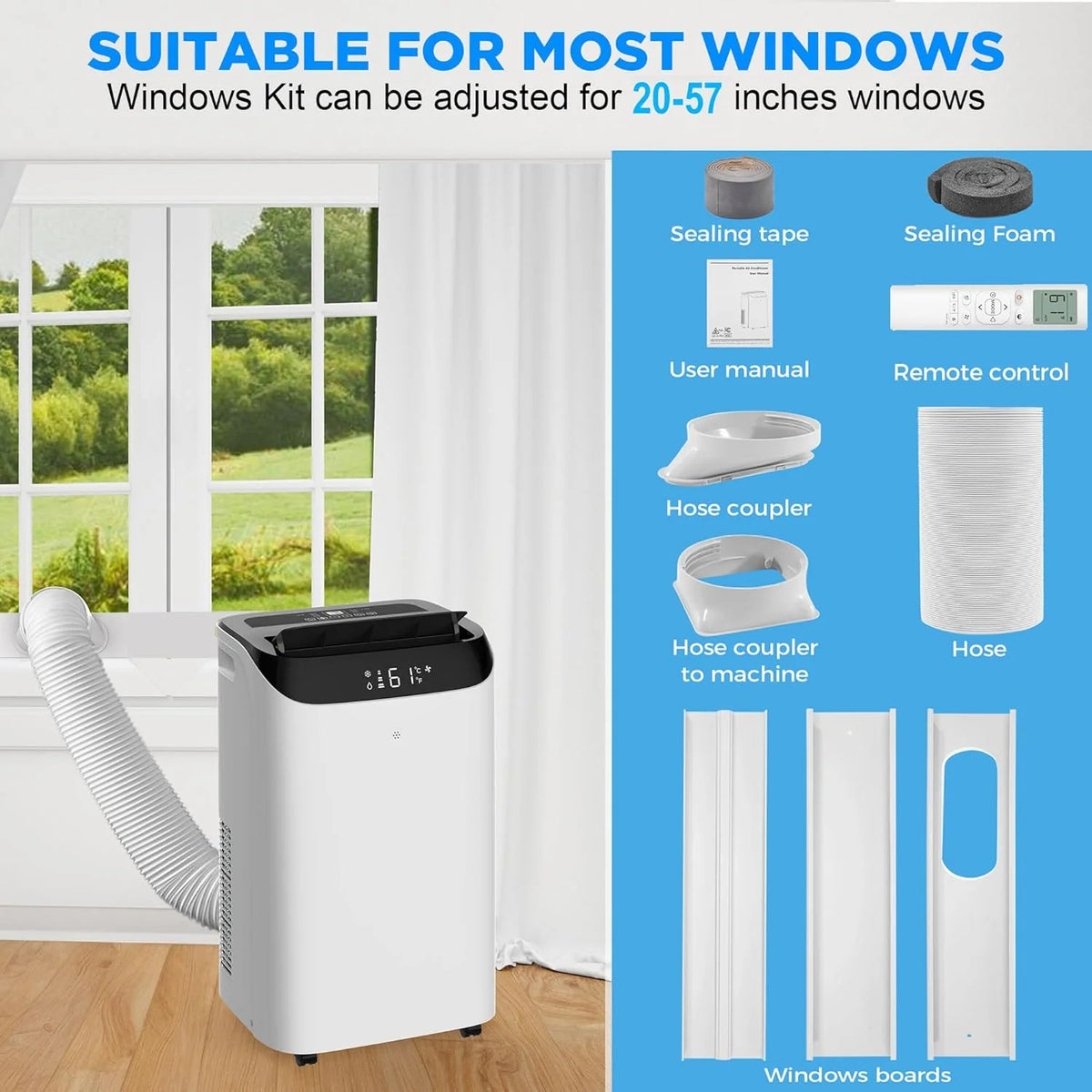 Inverter 16000BTU Portable Air Conditioners with Remote. Free Stand Cooling Portable AC Unit for Room up to 800 sq.ft. with Dehumidifier & Fan. Dual Hose. Quiet Sleep Mode(45dB). Windows Kit