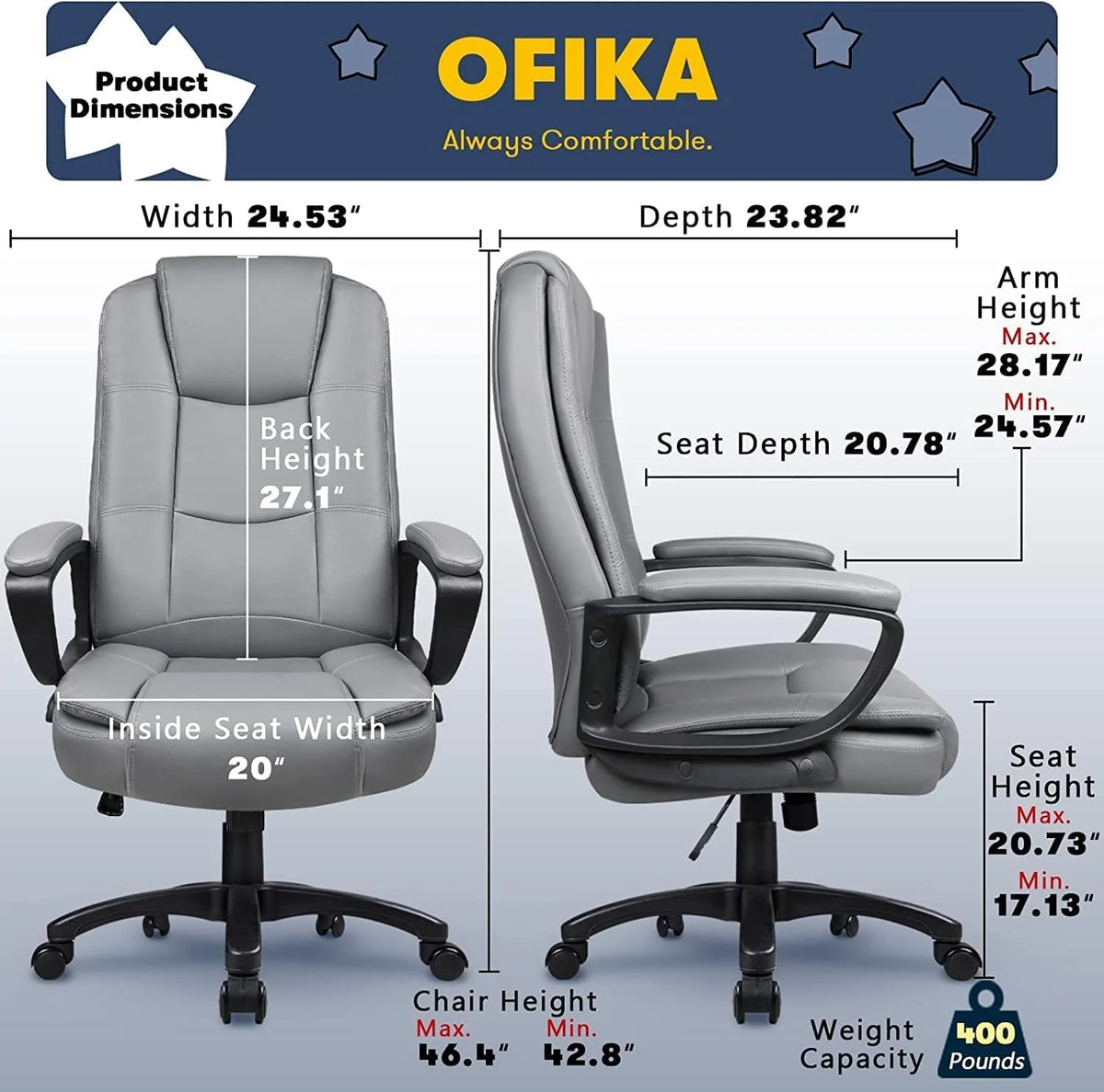 400 LBS Big and Tall Office Chair. Heavy Duty Ergonomic Computer Desk Chair for Home Office and Workspace