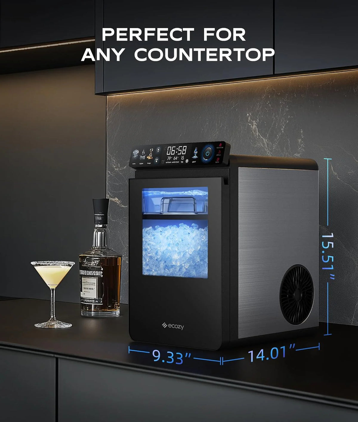 Nugget Ice Maker Countertop. Smart Pebble Ice Machine with APP Control. 44 lbs/24H Soft Pellet Chewable Ice with Self-Cleaning. Stainless Steel