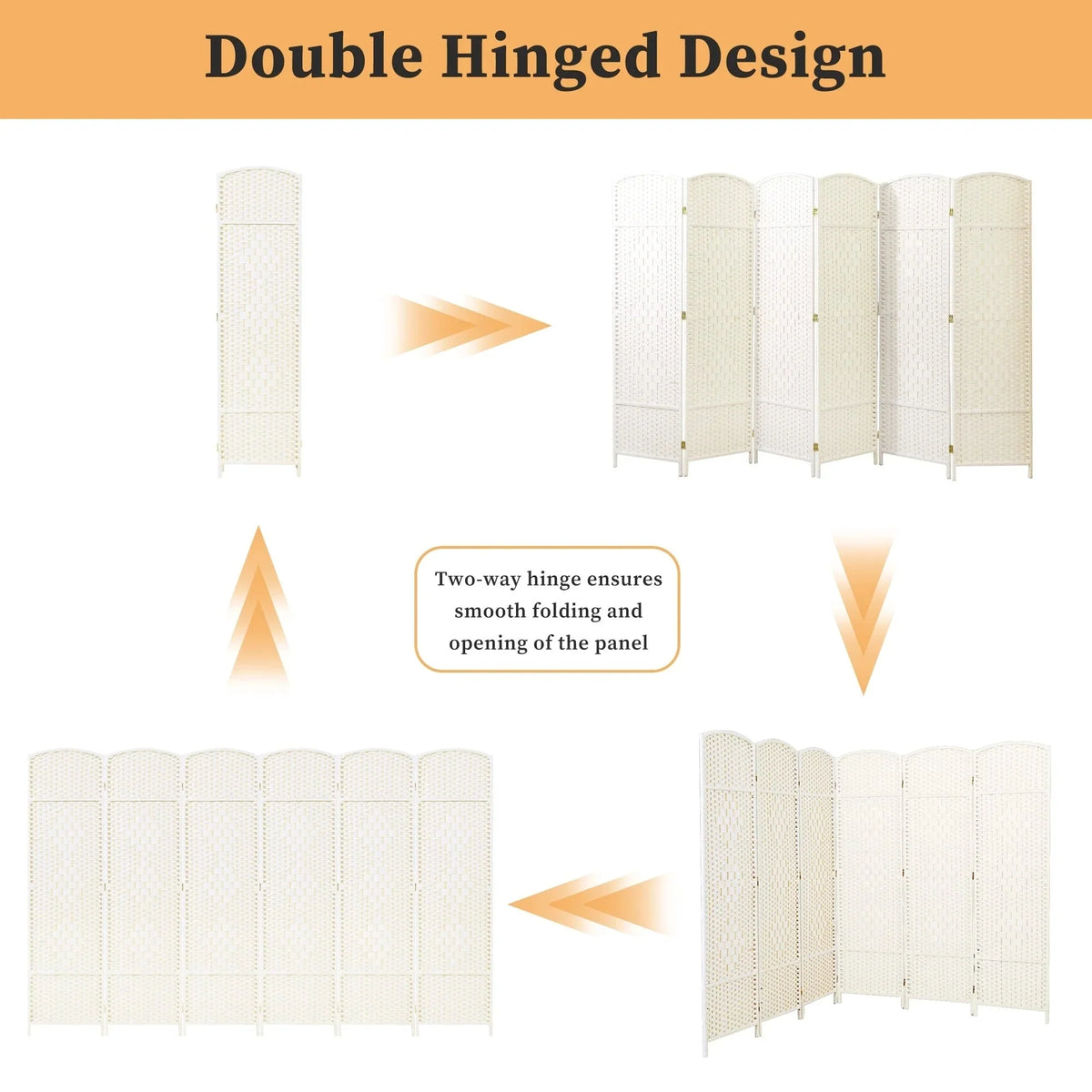 6 FT Tall Woven Fiber Room Divider. Freestanding Folding Privacy Screen