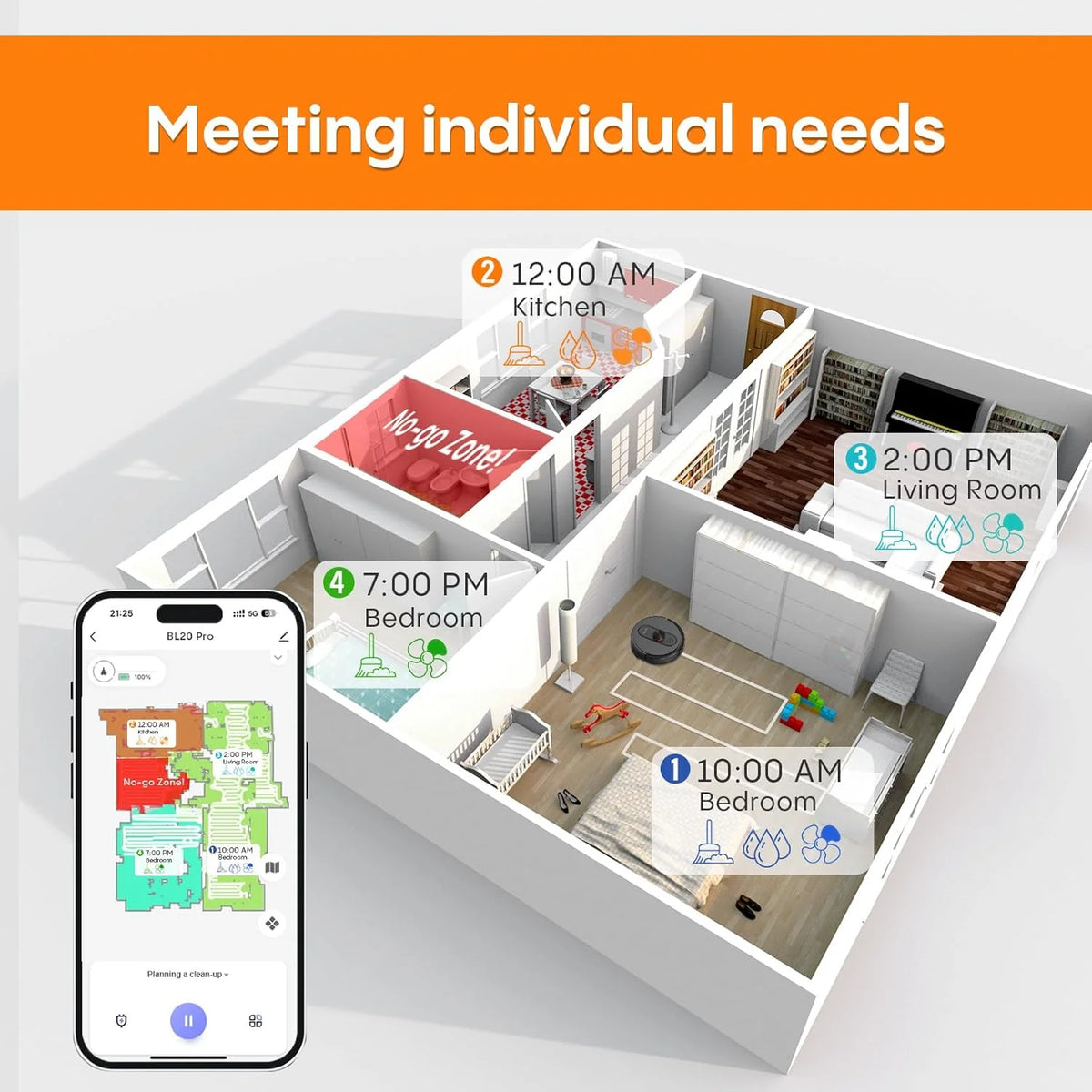 Robot Vacuum and Mop with Self-Emptying. 5000Pa Robotic Vacuum with LiDAR Navigation. Mapping. 60-Day Hands-Free Cleaning. No-Go Zones.Wi-Fi/App/Alexa Control. Ideal for Pet. Hard Floors. Carpet