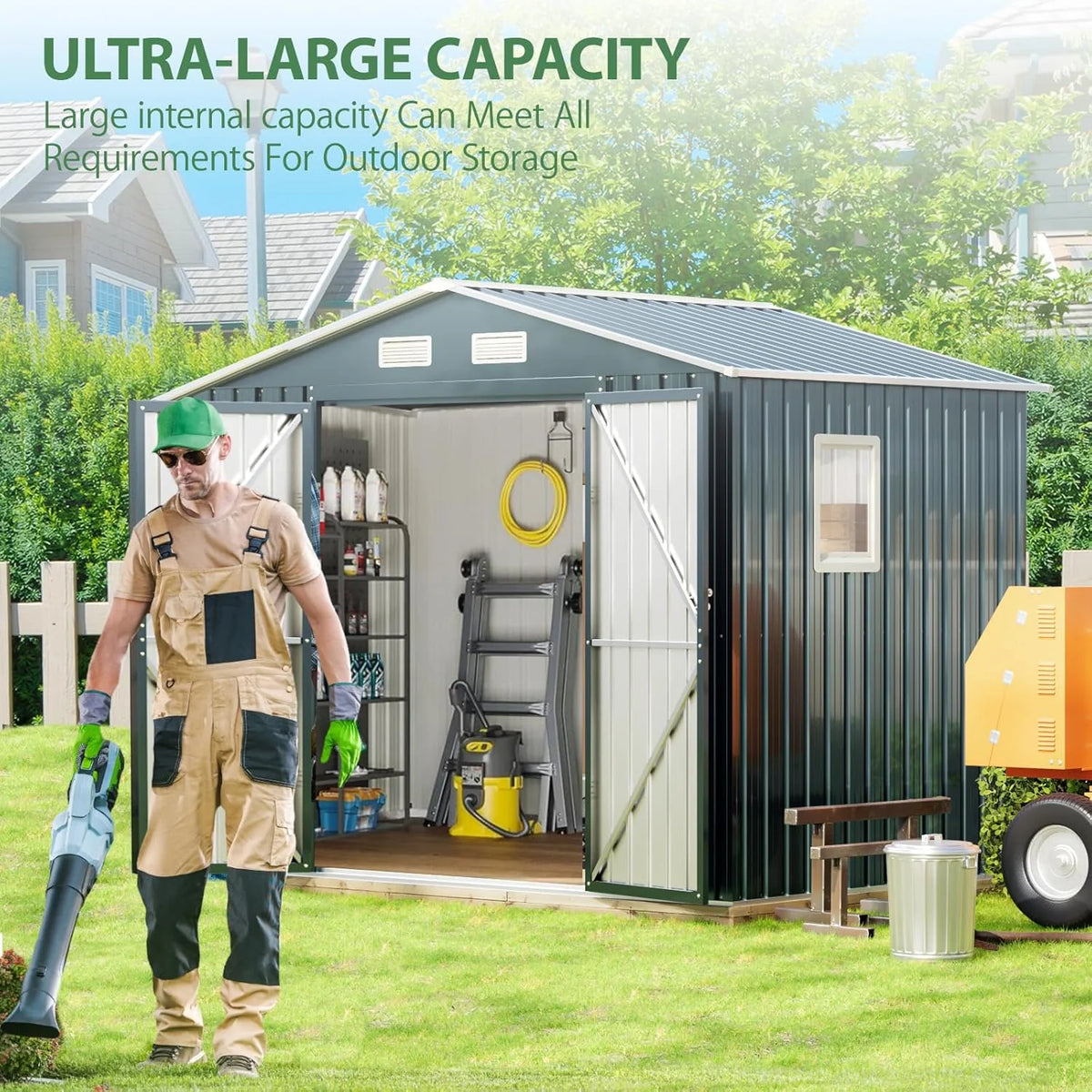 8x6FT Outdoor Steel Storage Shed with Clear Window. Lockable Doors. Weather-Resistant Metal Tool Shed for Garden. Backyard. Patio. and Utility Storage