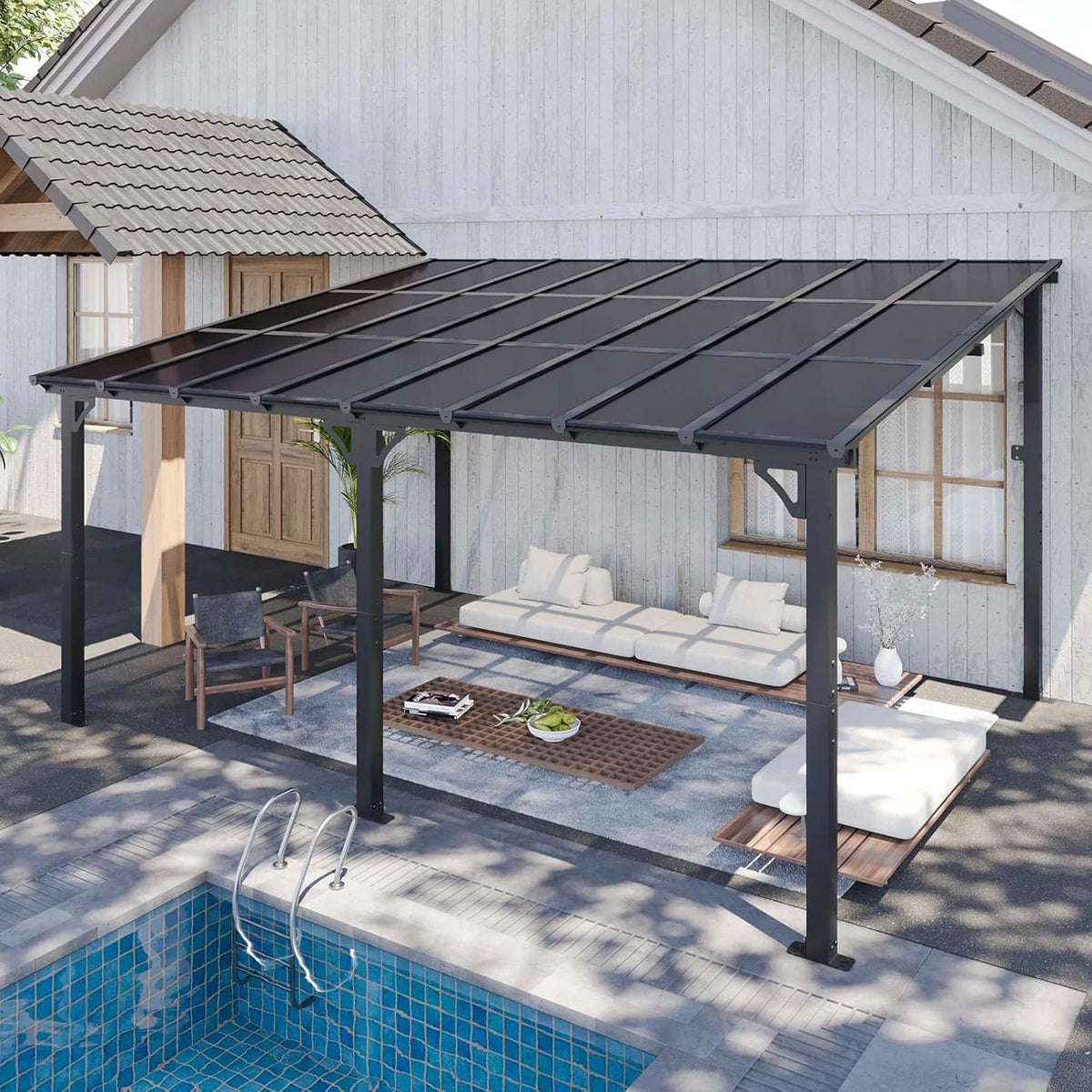 10' x 12' Gazebo for Patio. Gazebo Pergola with Sloped Roof. Large Wall-Mounted Heavy Duty Awnings. for Backyard. Deck. Patio