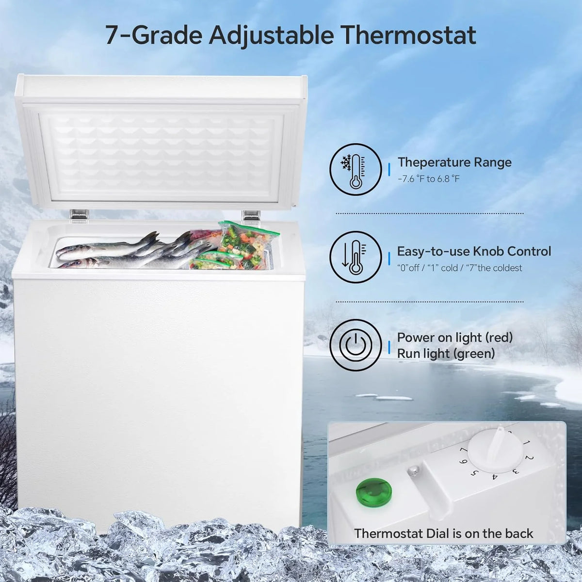 3.5 Cubic Feet Chest Freezer with 2 Removable Baskets Free Standing Top Open Door Compact Freezer with Adjustable Temperature for Home/Kitchen/Office/Bar (3.5 Cubic Feet. White)