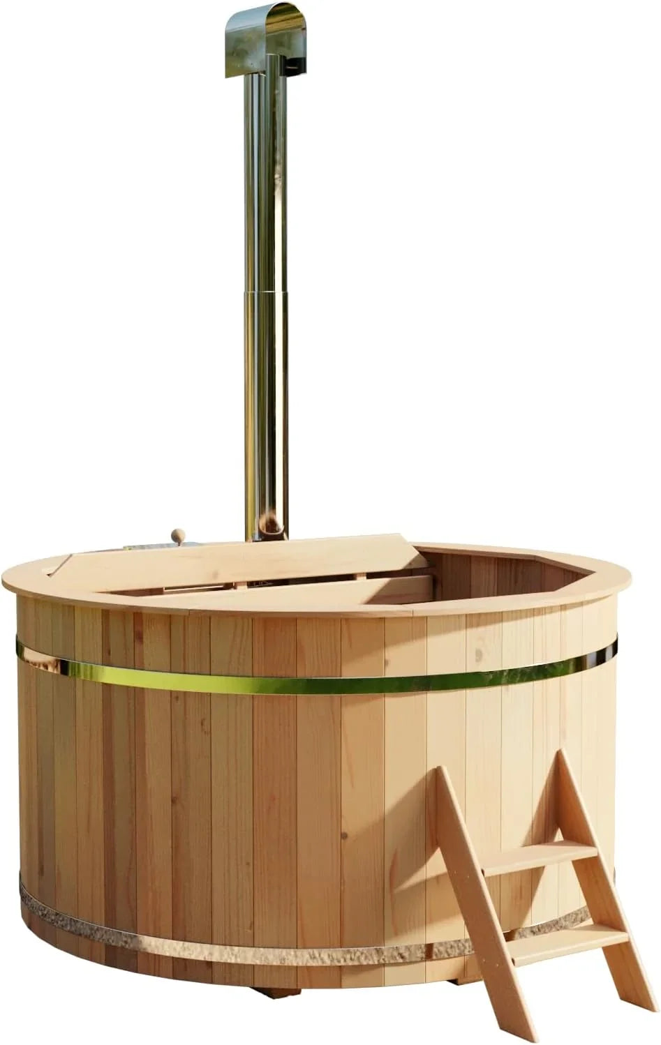 Holz Badefass Bergen. Hot Tub Ø 160 x 110 cm. inkl. Edelstahl-Ofen 22 kW und Einstiegsleiter. 3-4 Personen. Schwimmbecken. Badebottich. Sprudelbad