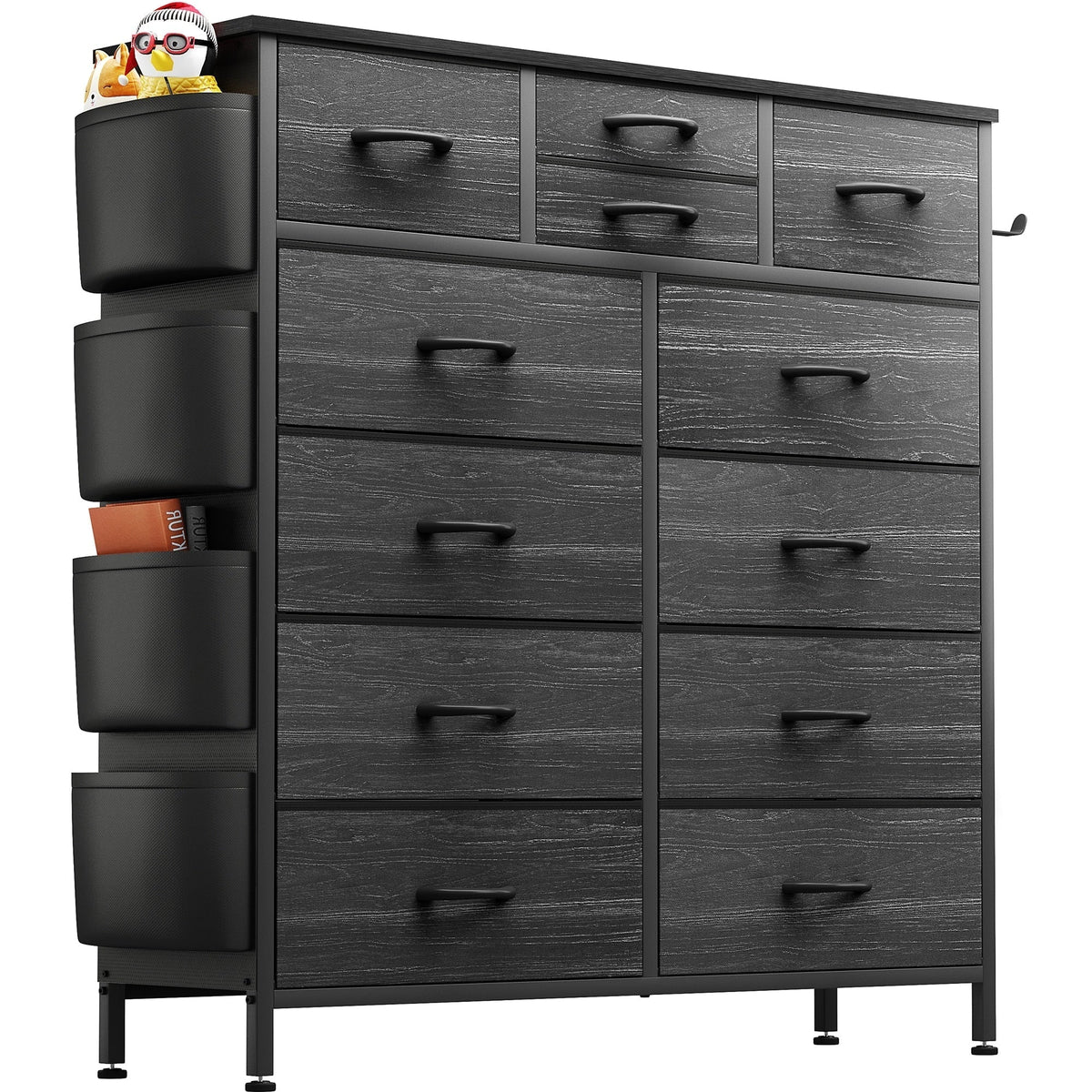 12 Drawer Fabric Dresser. Tall Bedroom Chest of Drawers with Storage