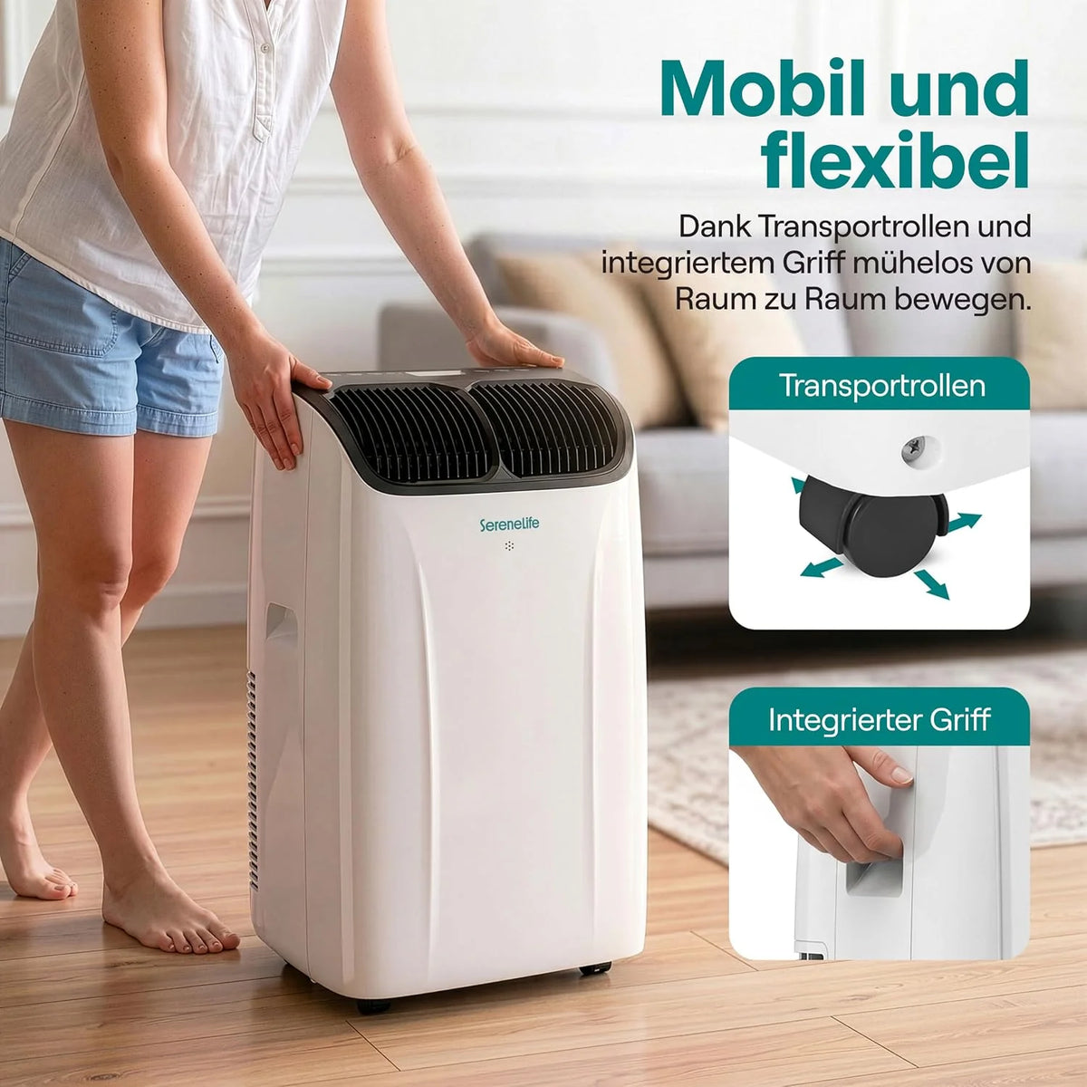 SereneLife Klimaanlage Mobil 14000 BTU – Kleine Klimaanlage für Zimmer bis 33 m² | WiFi | Kühlung. Entfeuchter & Ventilator | 51 dB