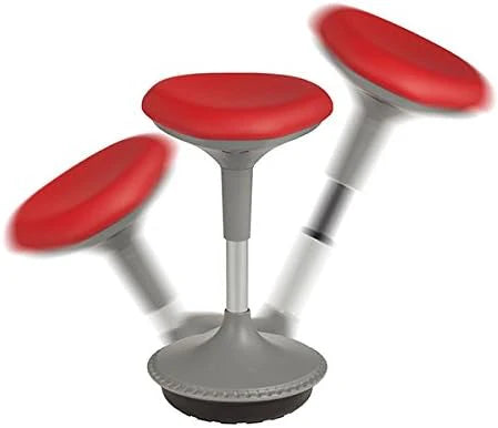 Adjustable-height office desk and active learning stools for classrooms. foam-filled backless rocking stools with rocking function. in gray color