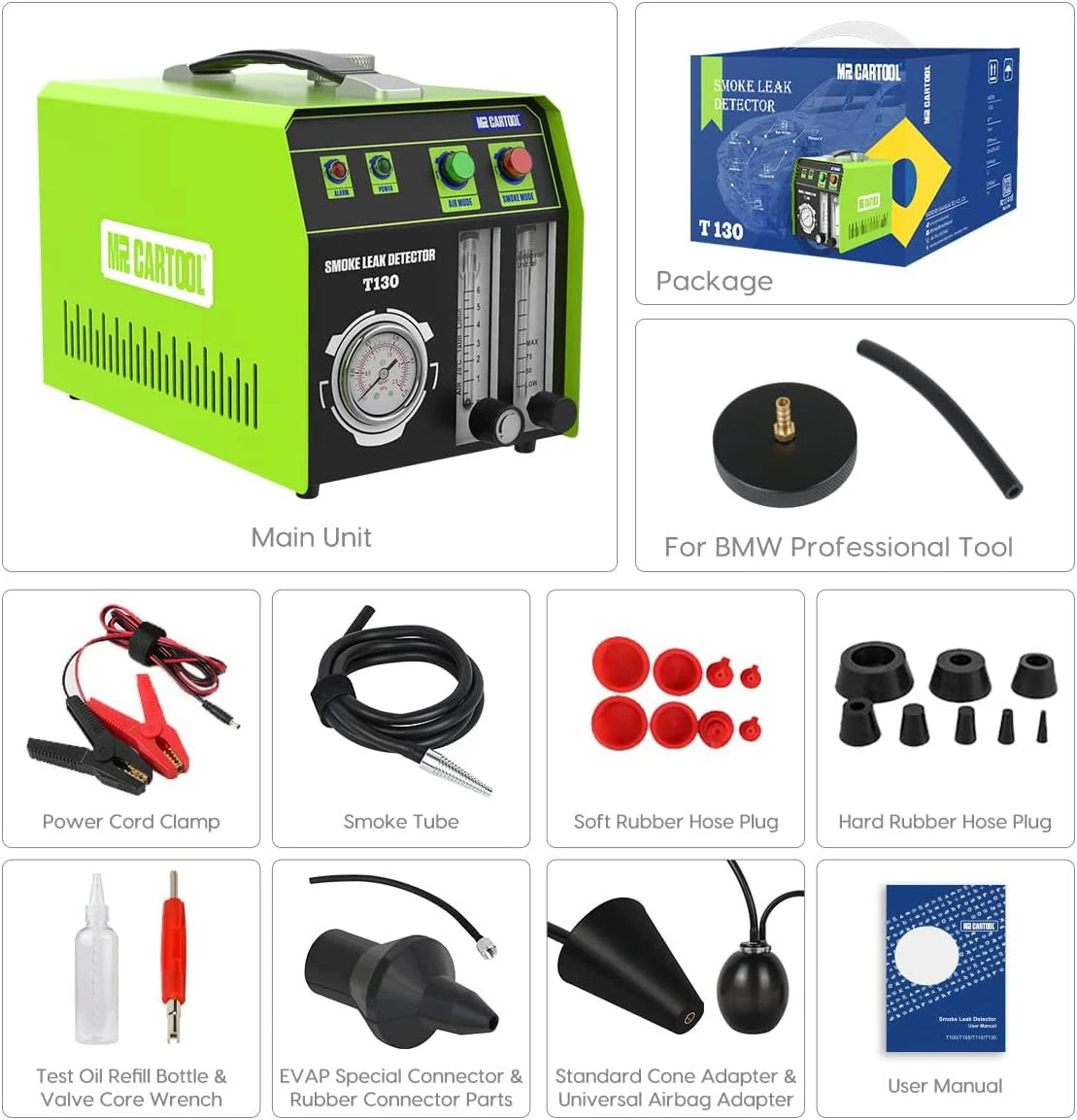 Smoke machine leakage tester. 12-volt DC car smoke machine leakage detector. equipped with an air flow meter and an oil level gauge. suitable for all vehicles.