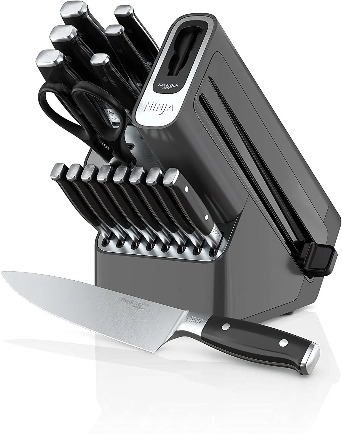 17-Piece Premium Knife Block Set with Built-In Sharpener. Stainless Steel/Black
