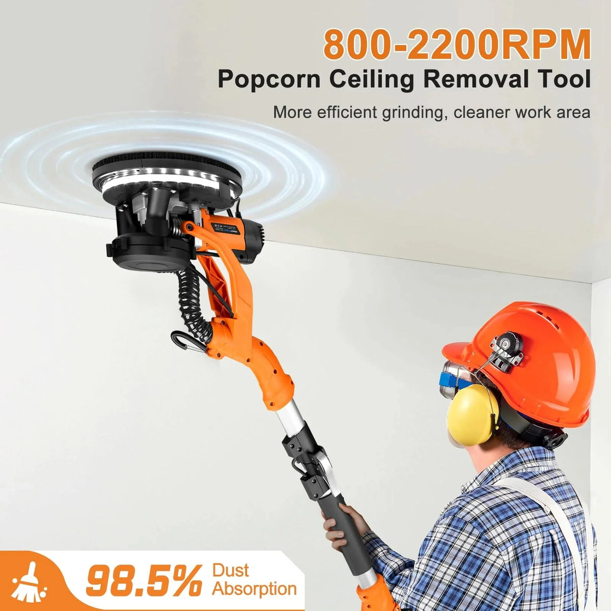 1000W Drywall Sander with Vacuum and LED Light. Electric Wall and Ceiling Sander with Dust Collection