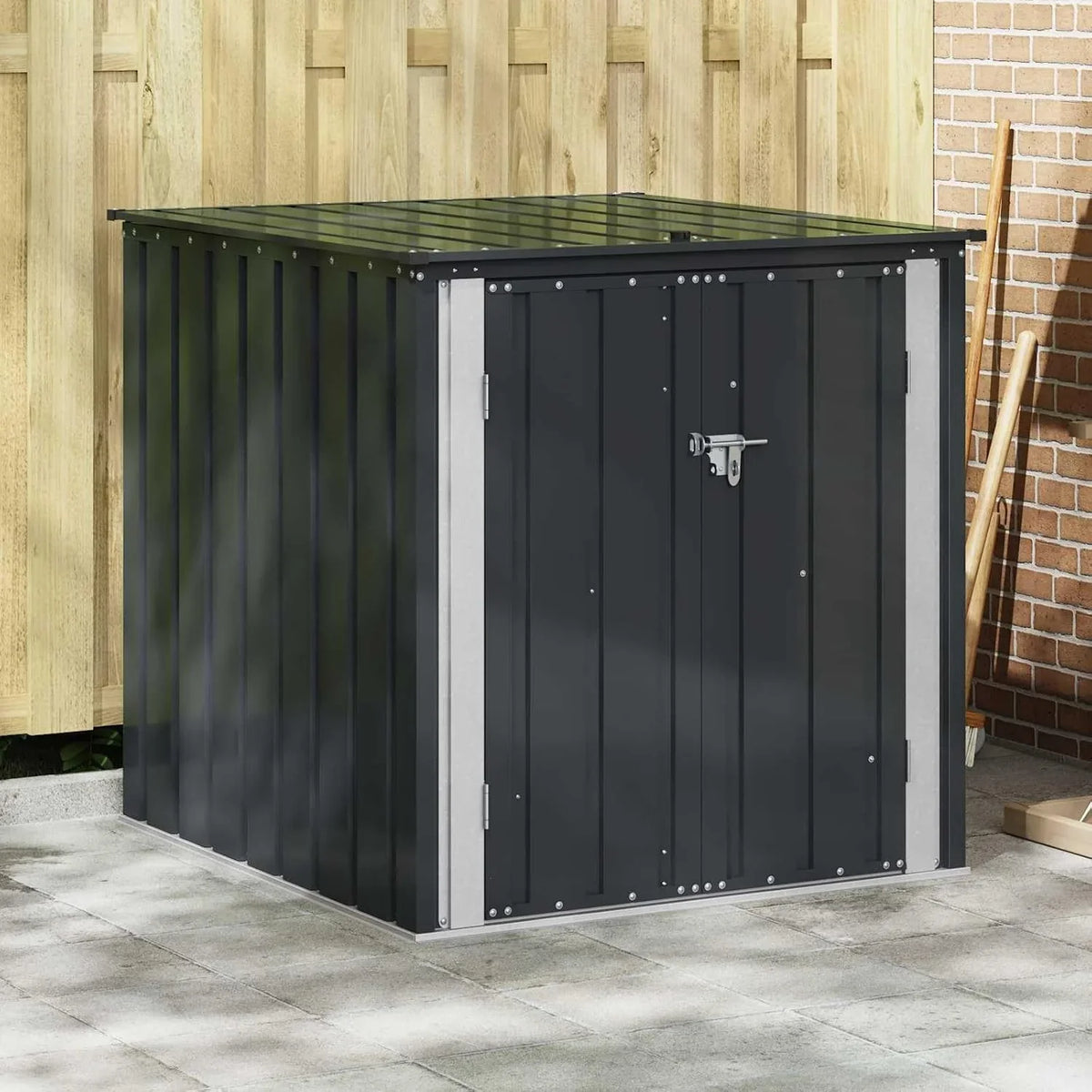 vidaXL Gartenlagerbox Schwarz 101.5 x 107 x 100 cm Stahl. Stylischer. rechteckiger Tisch für jeden Essbereich. pflegeleicht. Elegantes Design.