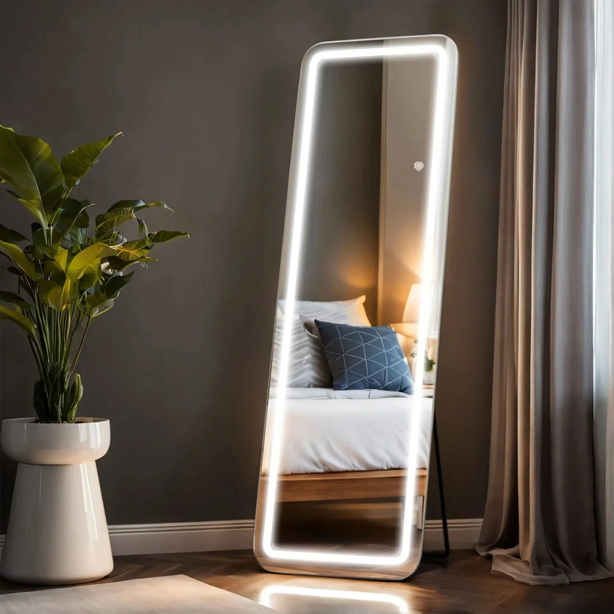 64 x 21 Inch Full Length LED Floor Mirror with Stand. Wall Mounted Full Body Mirror