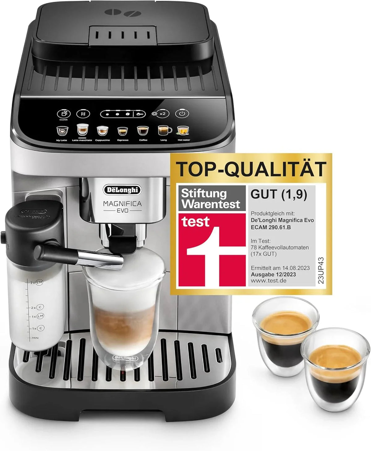 De'Longhi Magnifica Evo ECAM 292.81.B Kaffeevollautomat mit LatteCrema Milchsystem. 7 Direktwahltasten für Cappuccino. Espresso und weitere