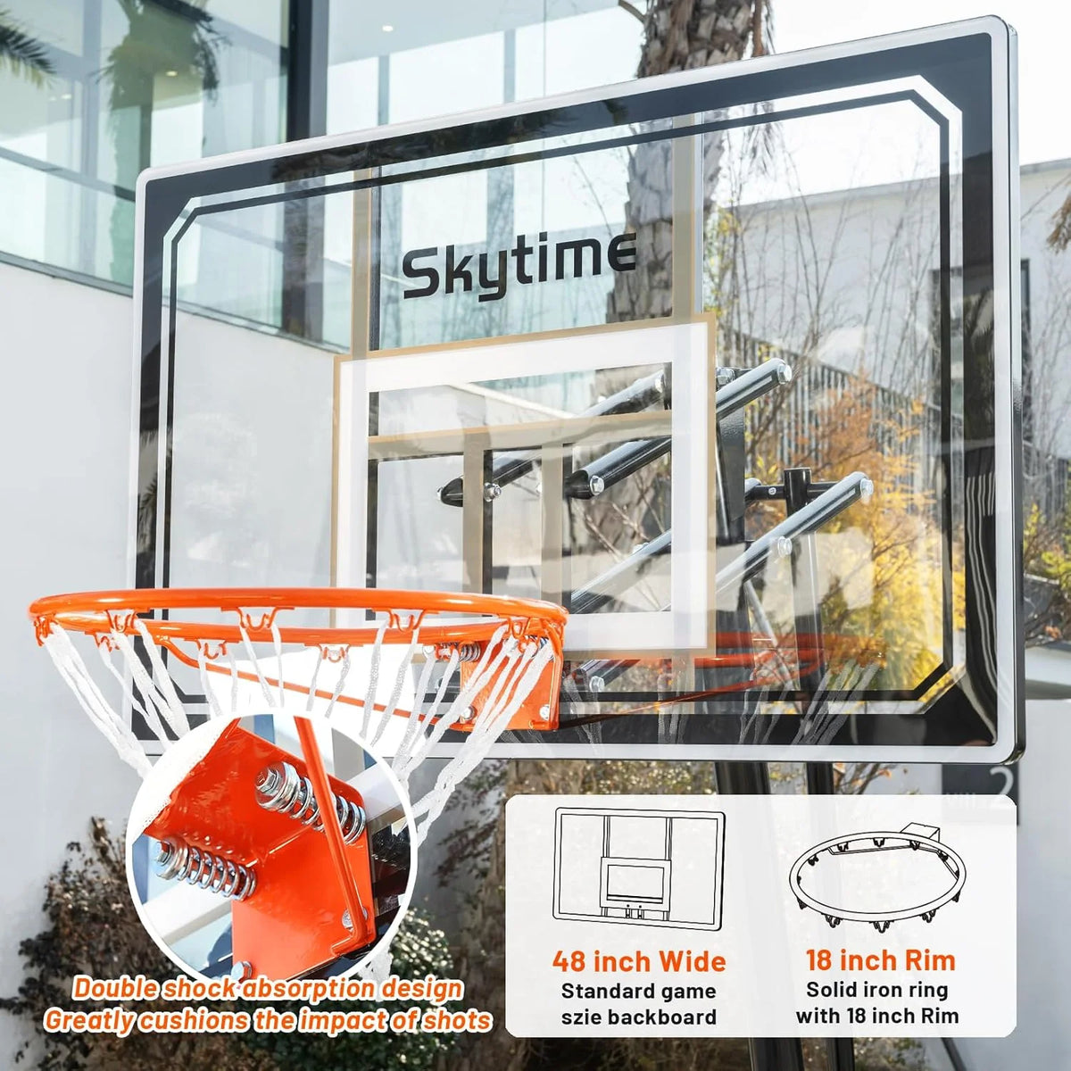 Basketball Hoop 48 Inch Backboard Portable Basketball Hoop Outdoor.5.3-10ft Stepless Regulation Crank Adjust Basketball Goal System
