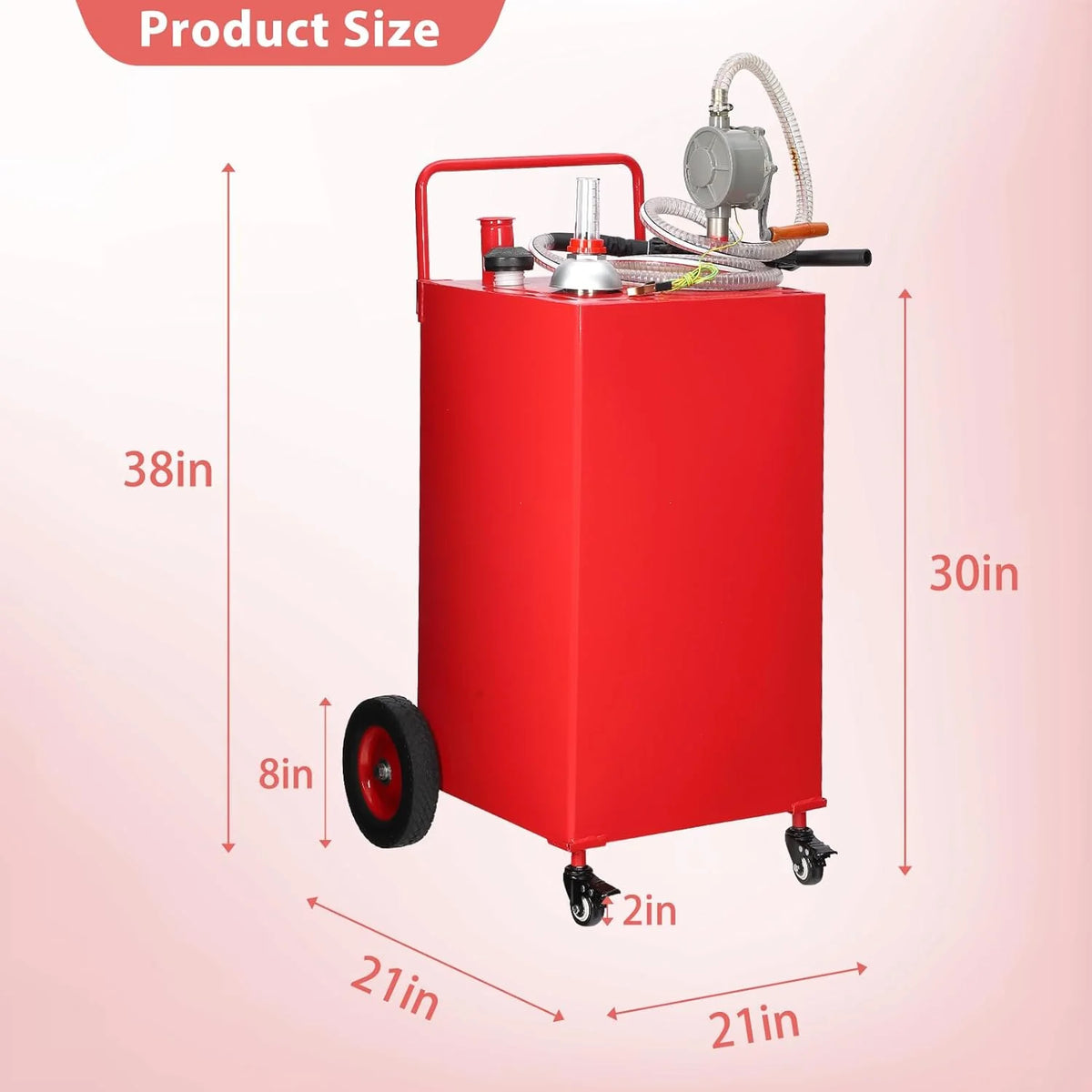 30 Gallon Fuel Caddy. Fuel Tank with Manual Transfer Pump for Gasoline & Diesel. Durable 4-Wheel Design. Mobile Fuel Storage for Cars. Trucks. Boats. Lawn Mowers. Red
