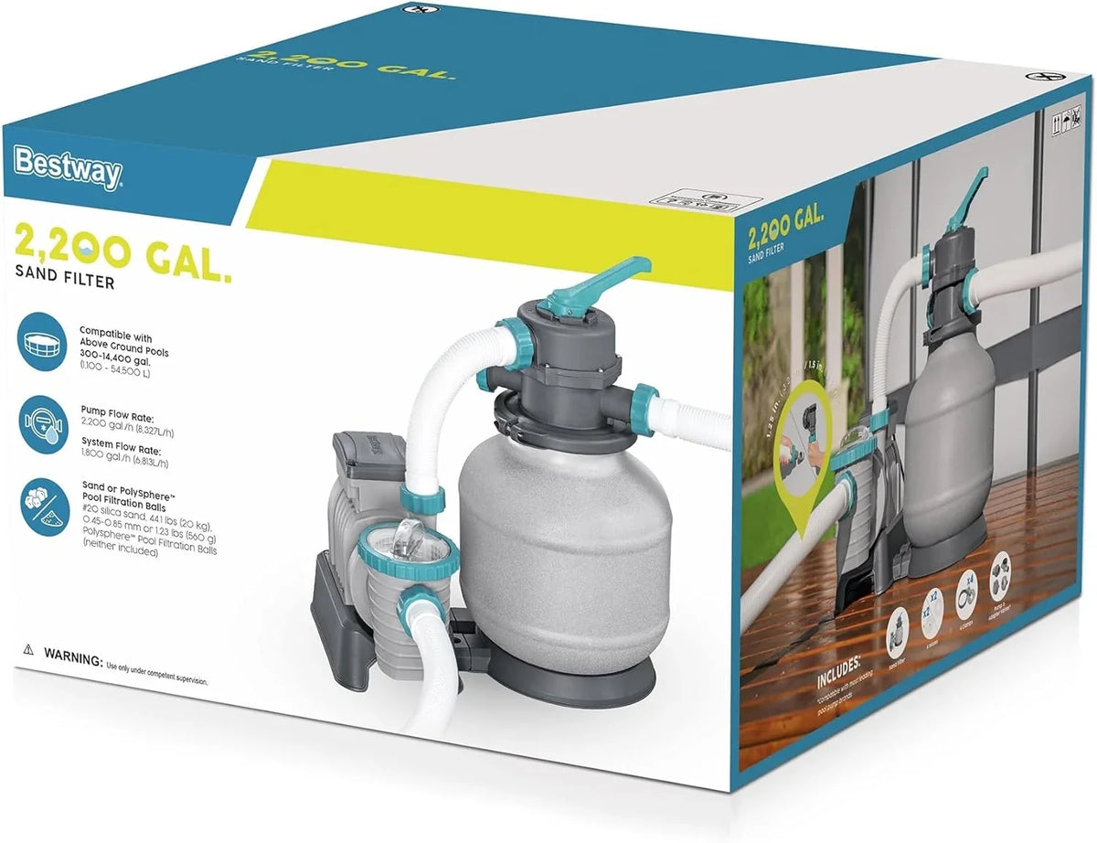 2.200 GPH Sand Filter Pump for Above Ground Pools. High Flow Swimming Pool Filtration System