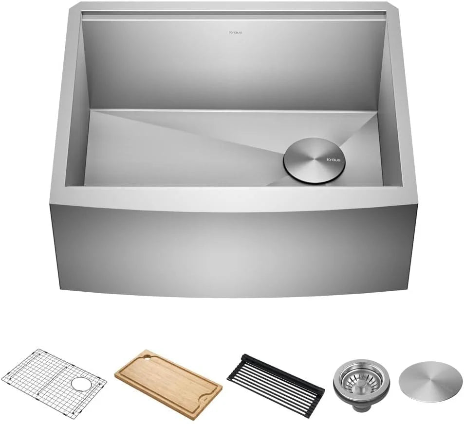 33-inch country-style workstation with built-in sink. dish drying rack. and stainless steel kitchen sink