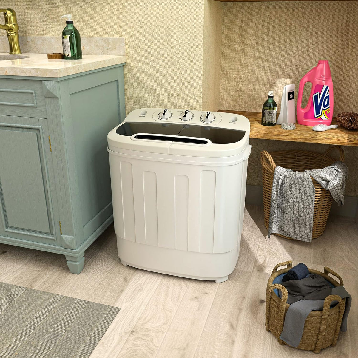 Portable mini double-burner washing machine. capacity 13 pounds. equipped with a spin dryer. a compact clothes washing machine. a lightweight small-sized washing machine. suitable for families. apartments. dormitory rooms. and campers.