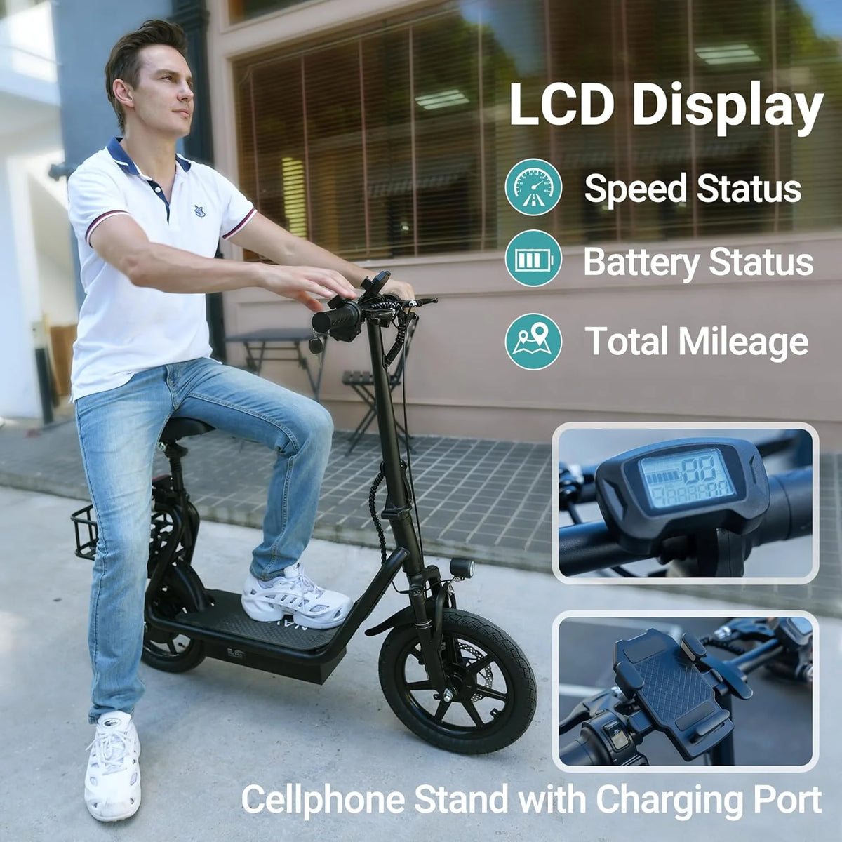 Electric Scooter Adults.Max 19/27/49 Miles Ranges.Top Speed 19/22 mph.350/750W Peak Motor. Folding E-Scooter with Dual Braking Dual Suspension