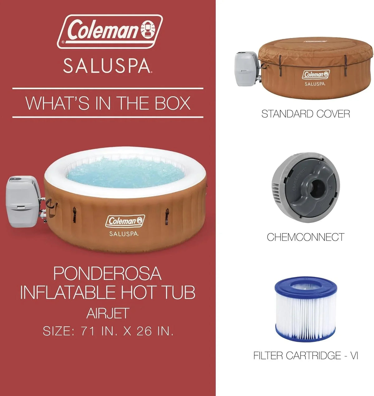 2-4 Person Inflatable Hot Tub. Portable Round Outdoor Spa with 120 Soothing Air Jets and Insulated Cover. Black