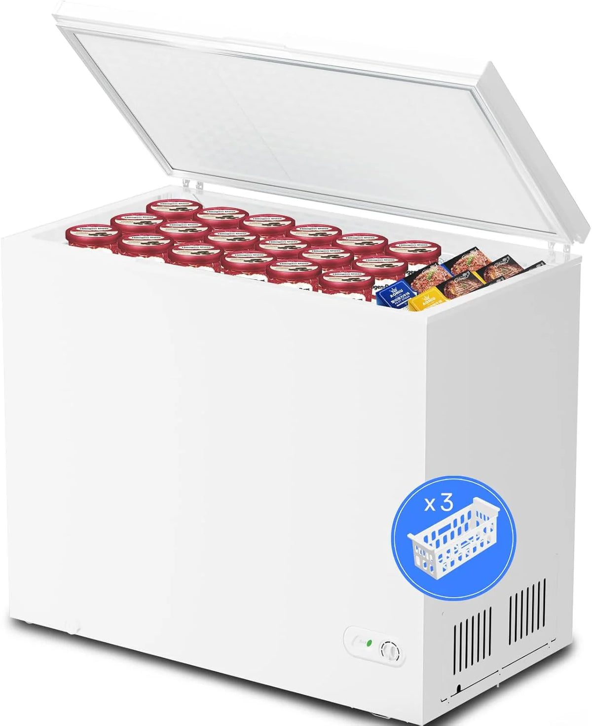 3.5 Cubic Feet Chest Freezer with 2 Removable Baskets Free Standing Top Open Door Compact Freezer with Adjustable Temperature for Home/Kitchen/Office/Bar (3.5 Cubic Feet. White)