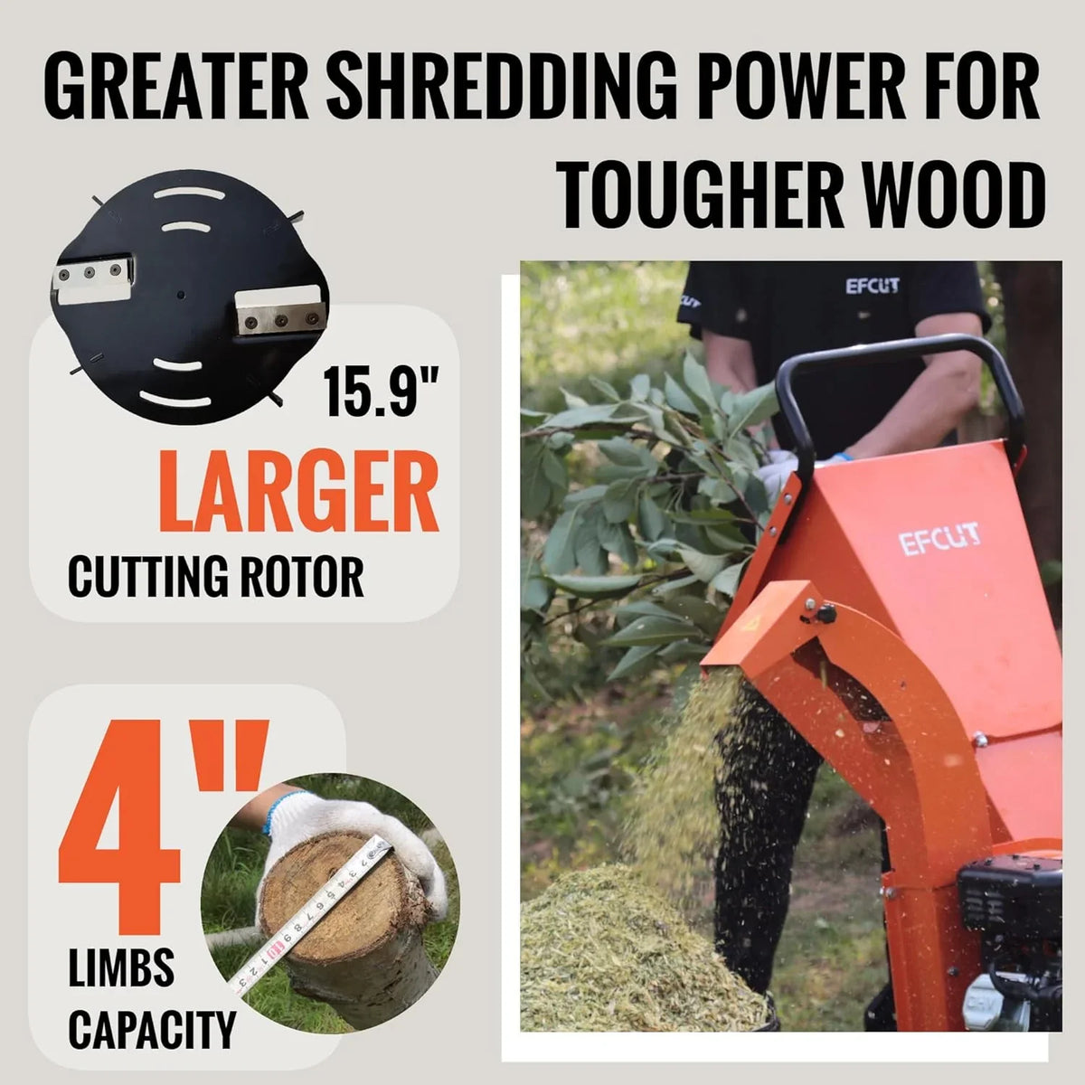 C40 Wood Chipper 4 inch Max Diameter Capacity 9 HP 274cc Gas Powered Engine Heavy Duty Shredder Mulcher
