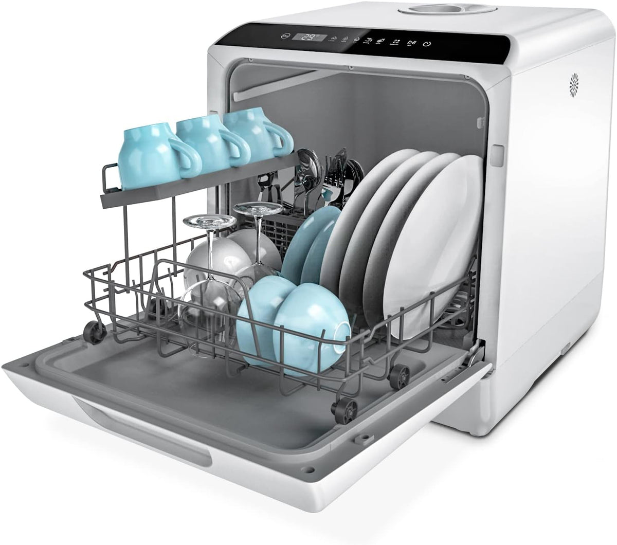 Countertop Dishwasher. 5 Washing Programs Portable Dishwasher With 5-Liter Built-in Water Tank For Glass Door