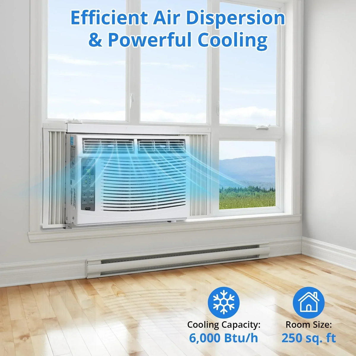 Window Air Conditioner With Reusable Filter & Controls. 6000 BTU 115V~. Suitable for 250 Sq.Ft