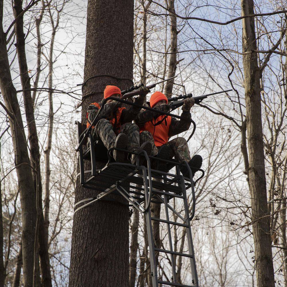 21-Foot 2-Person Ladder Treestand. Heavy-Duty Hunting Tree Stand with Ladder. Elevated Outdoor Hunting Platform
