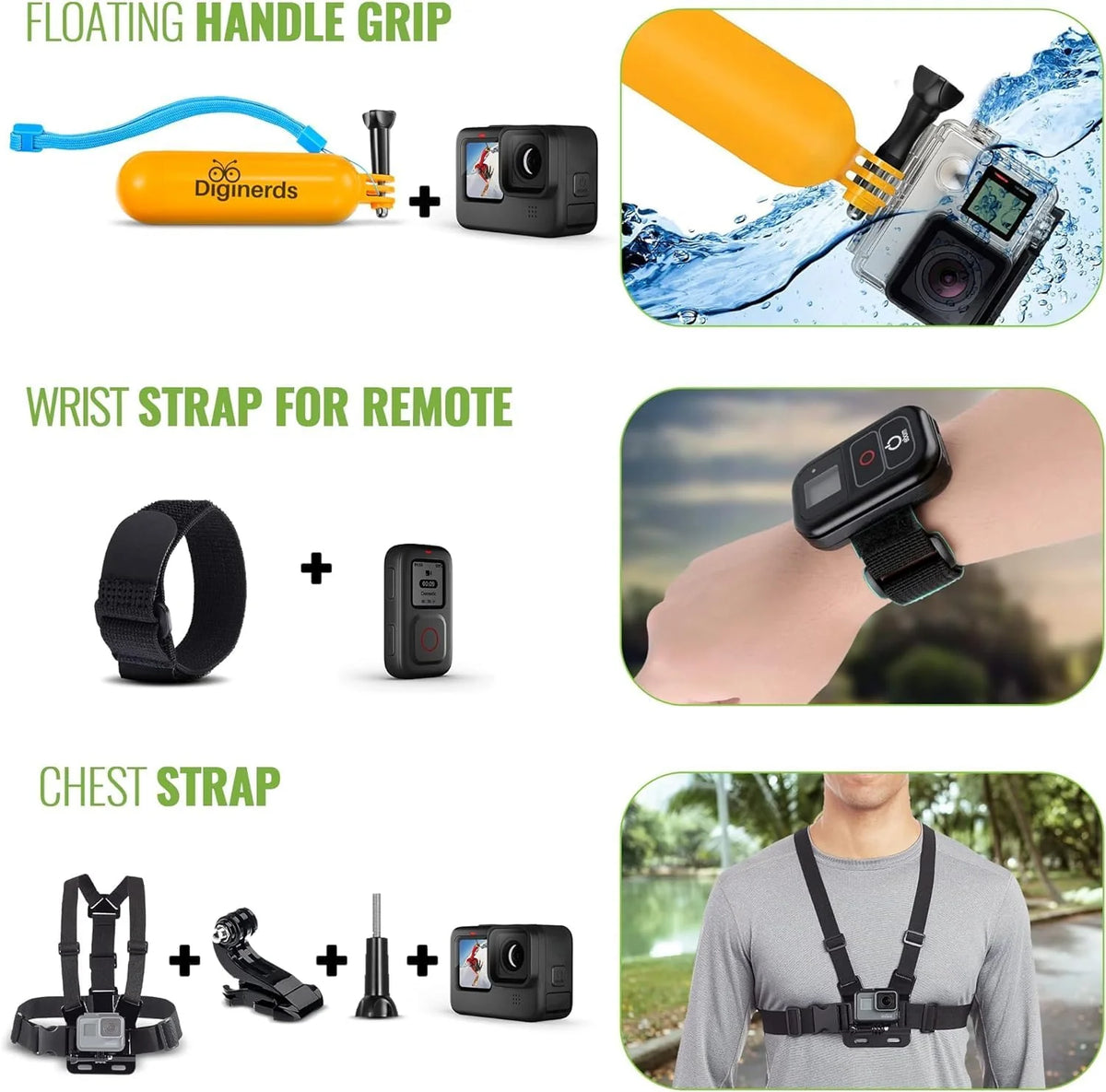Equipped with a 50-piece accessory kit. 2 spare batteries and a 64GB memory card - a waterproof action camera - 5.3K HDR. 27 million pixels of photos. 1/1.9-inch sensor. live streaming function. webcam. and shake-proof function