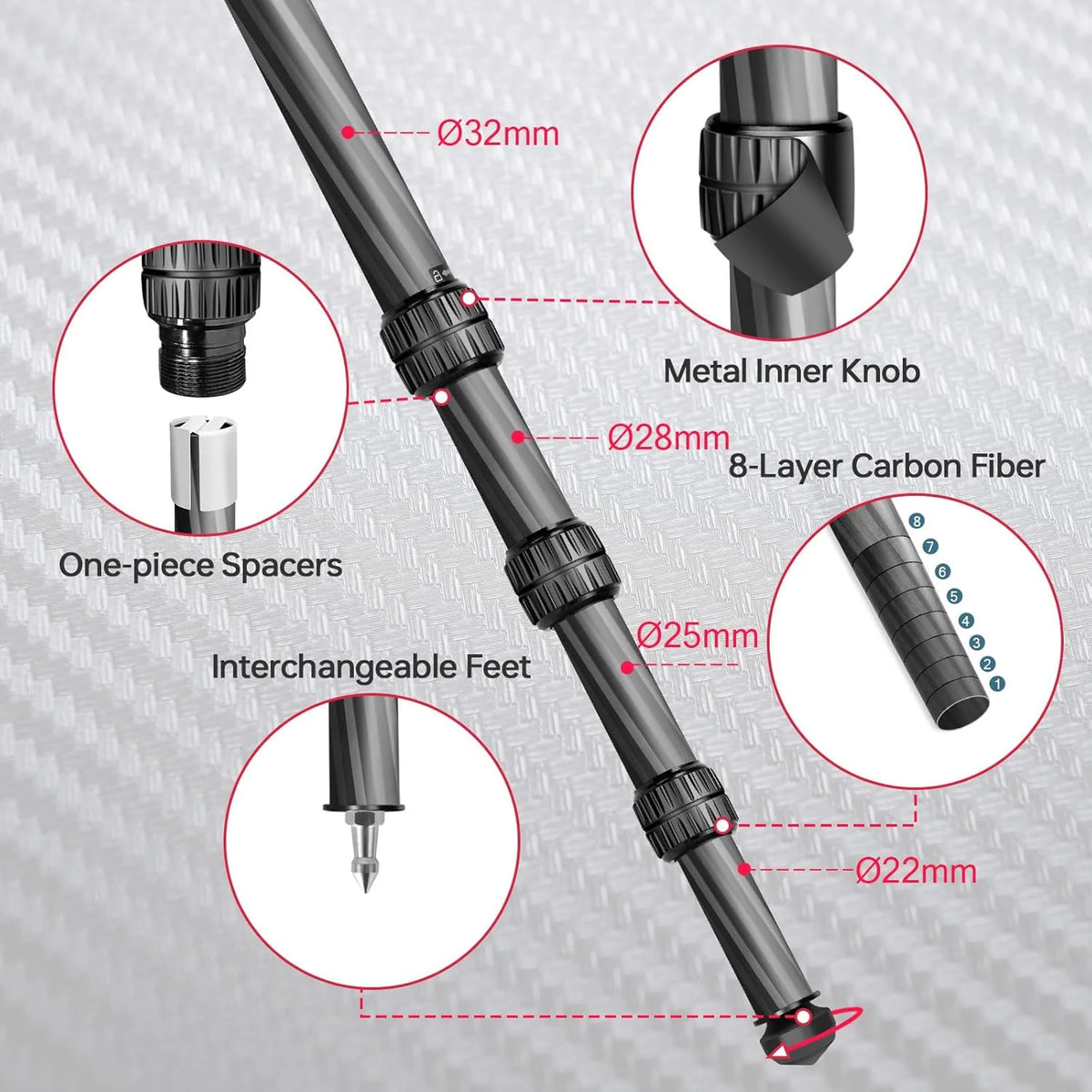Hunting tripod. equipped with 44mm ball head and Aka Swiss and Picatinny adapters. 62.2-inch heavy-duty stable tripod. suitable for shooting. hunting and outdoor activities