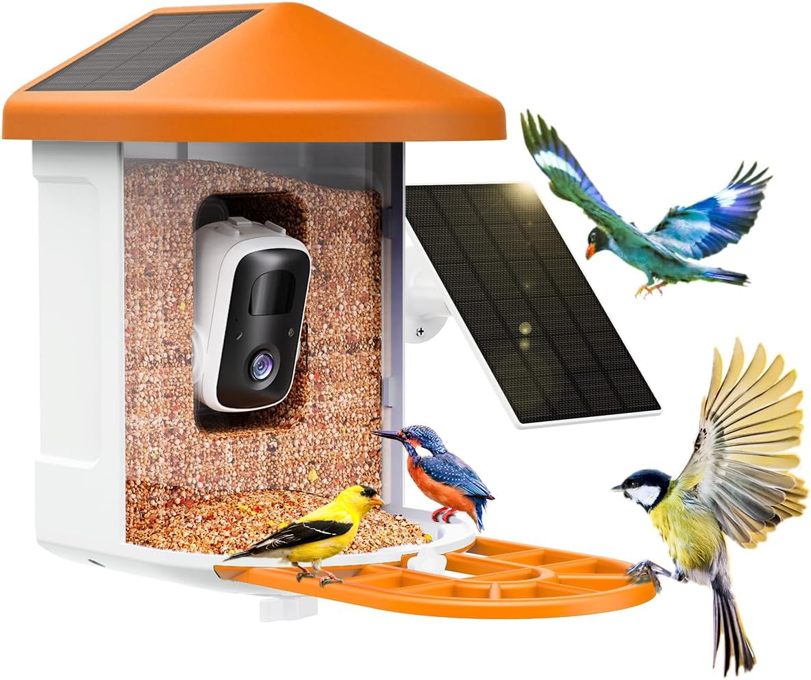 Bird Feeder with Camera with AI Identify Birds Species Solar Panel. Smart Bird House with Cam. 2K Live View. Instant Arrival Alerts