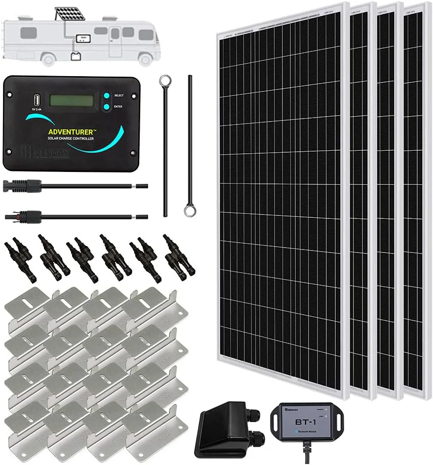 400 Watt 12 Volt Premium 4 Pcs 100W Panel+40A MPPT Charge Controller+ Bluetooth Module Fuse+ Mounting Z Brackets+Adaptor Kit +Tray Cables Set. 400W. Grid 12V Solar Power System