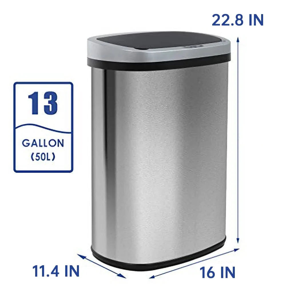 13 Gallon Automatic Kitchen Trash Can with Lid. Touchless Motion Sensor Garbage Bin