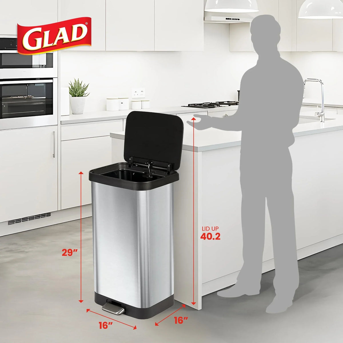 20 Gallon Stainless Steel Step Trash Can. Large Kitchen Garbage Bin with Odor Control