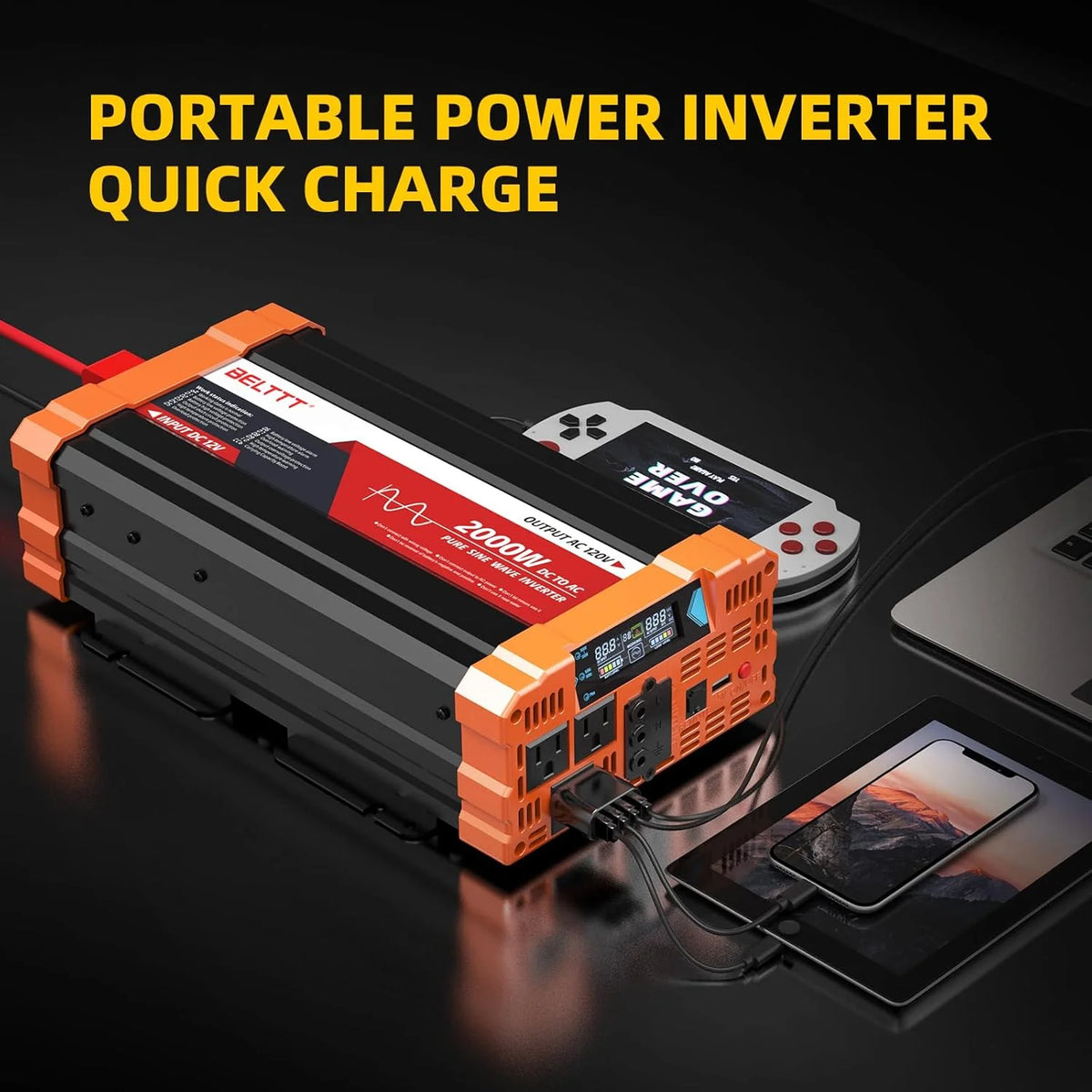 2000W Pure Sine Wave Inverter. Car Power Inverter 12V to 120V AC Converter for RV. Truck. Solar. Outdoor with Dual AC and 20A Socket. 5V 2.1A USB. Surge 4000W. Hardwire Port. Remote Controller