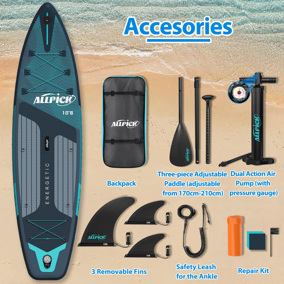 2026 Tabla de Paddle Surf Inflable ALLPICK Premium (Verde Premium) – Set Completo con Soporte Universal para Cámara. Remo Ajustable. para