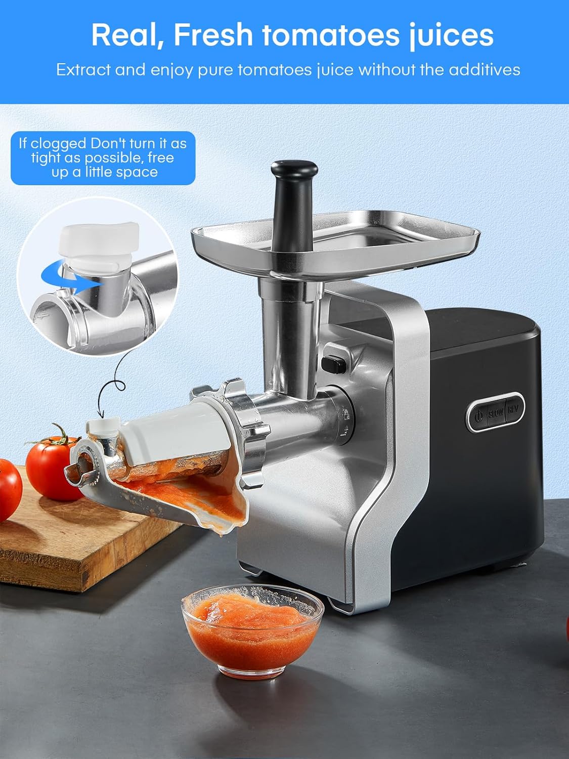 Meat Grinder Heavy Duty. 3000W Max Ultra Powerful. 5 in 1 HOUSNAT Multifunction Electric Meat Grinder. Sausage Stuffer. Slicer/Shredder/Grater. Kubbe & Tomato Juicing Kits. Home Kitchen Use