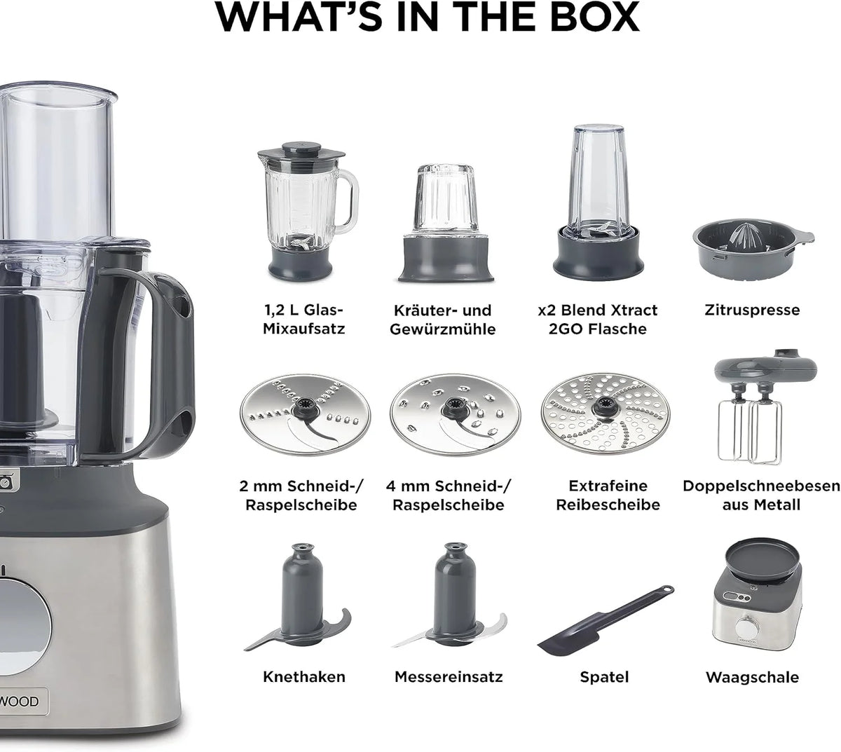 Multifunctional compact + food processor. with built-in scale. equipped with 11 accessories. designed small yet powerful.