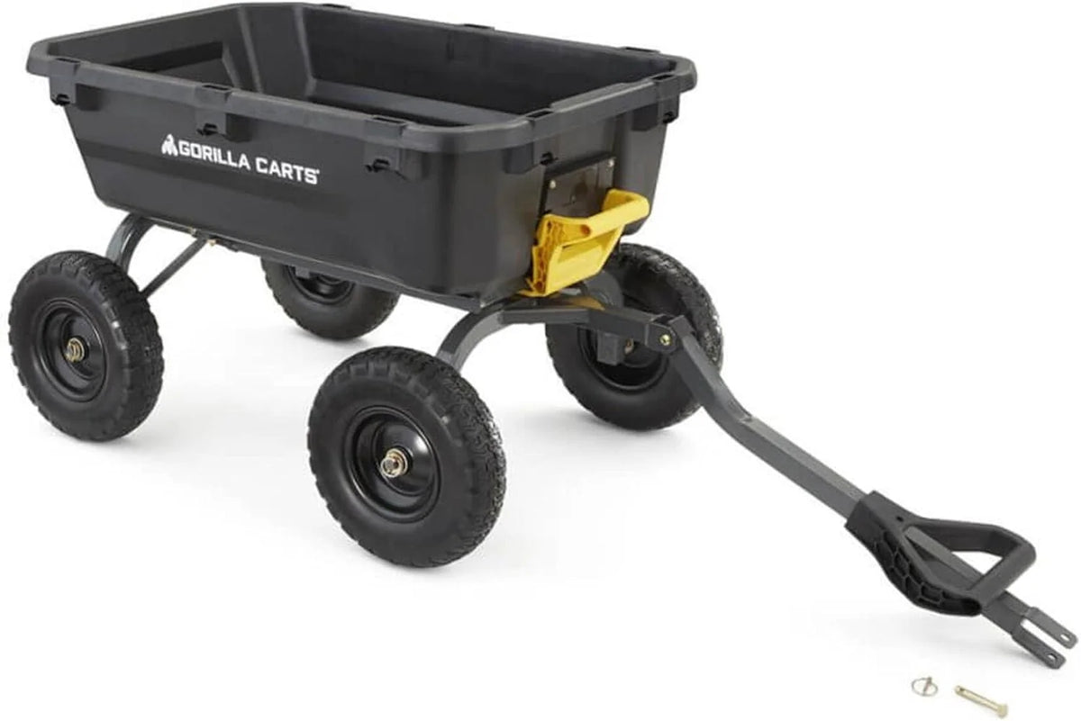 7-Cubic-Foot Poly Dump Garden Cart with No-Flat Tires. 1.200-Lb. Capacity. Black