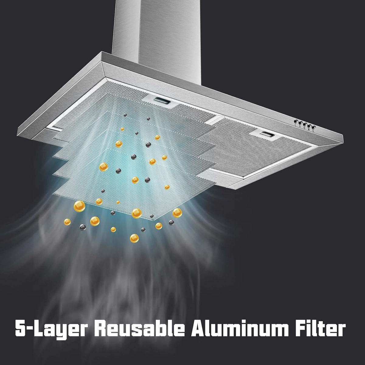 30 Inch Wall Mount Stainless Steel Range Hood. Modern Kitchen Exhaust Vent Hood with LED Light
