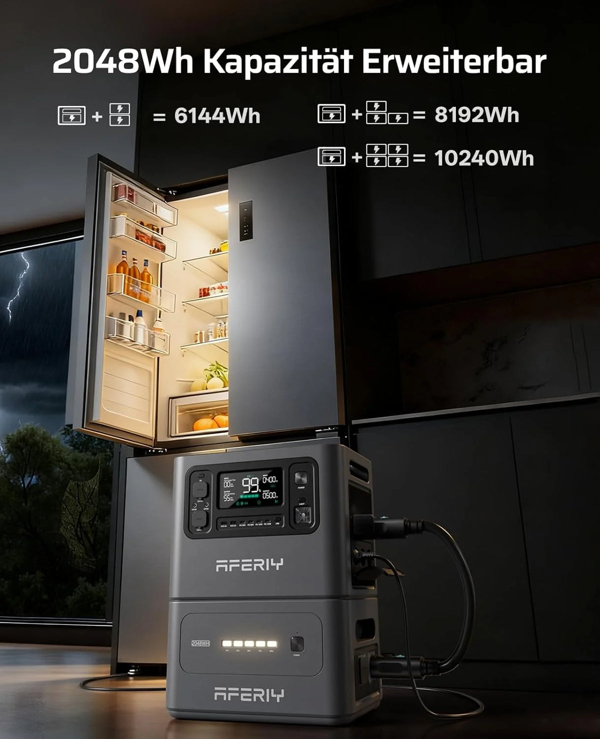 AFERIY 2800W Tragbare Powerstation. 2048Wh LiFePO4 In 1.5h Schnellladbar. 13 Ausgänge. Reine Sinuswelle 230V. USV. Erweiterbar Auf 4096Wh. Solar